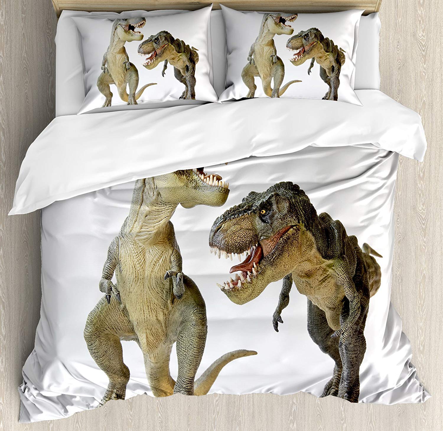Dinosaur King Size 3-Piece Bedding Set - T-Rex Duvet Cover with 2 Pillow Shams | Ferocious Prehistoric Predators Design | Perfect for Kids' Rooms, Dinosaur Themed Bedrooms & Jurassic Decor