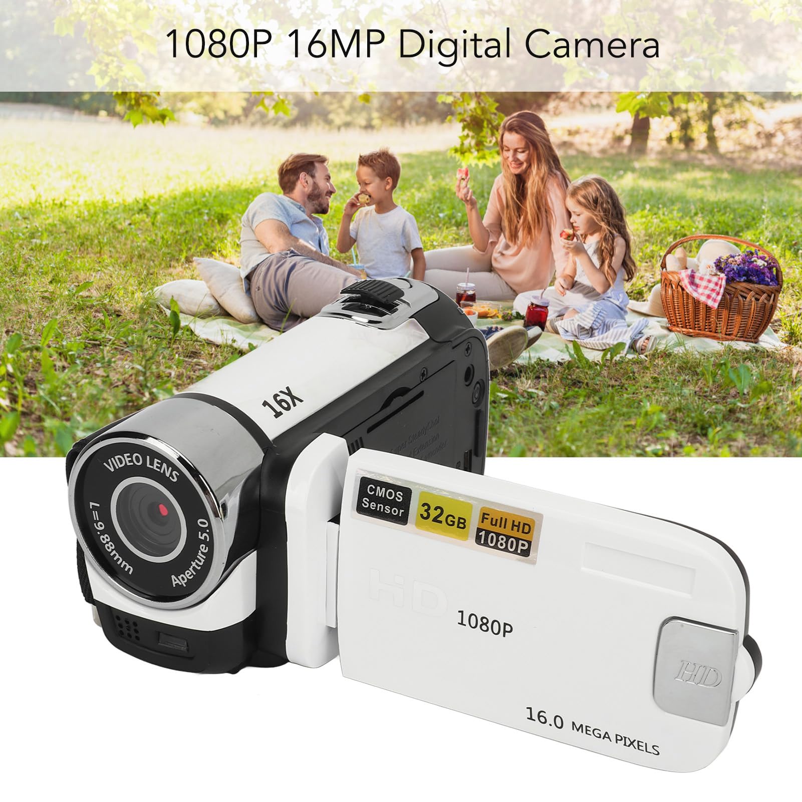 **Plyisty Kids Video Camera - 1080P HD 16MP Digital Camcorder with 16X Zoom, Vlogging Camera for Toddlers, Girls & Boys (White) - Perfect for Birthday Gifts, Travel & Family Recording**