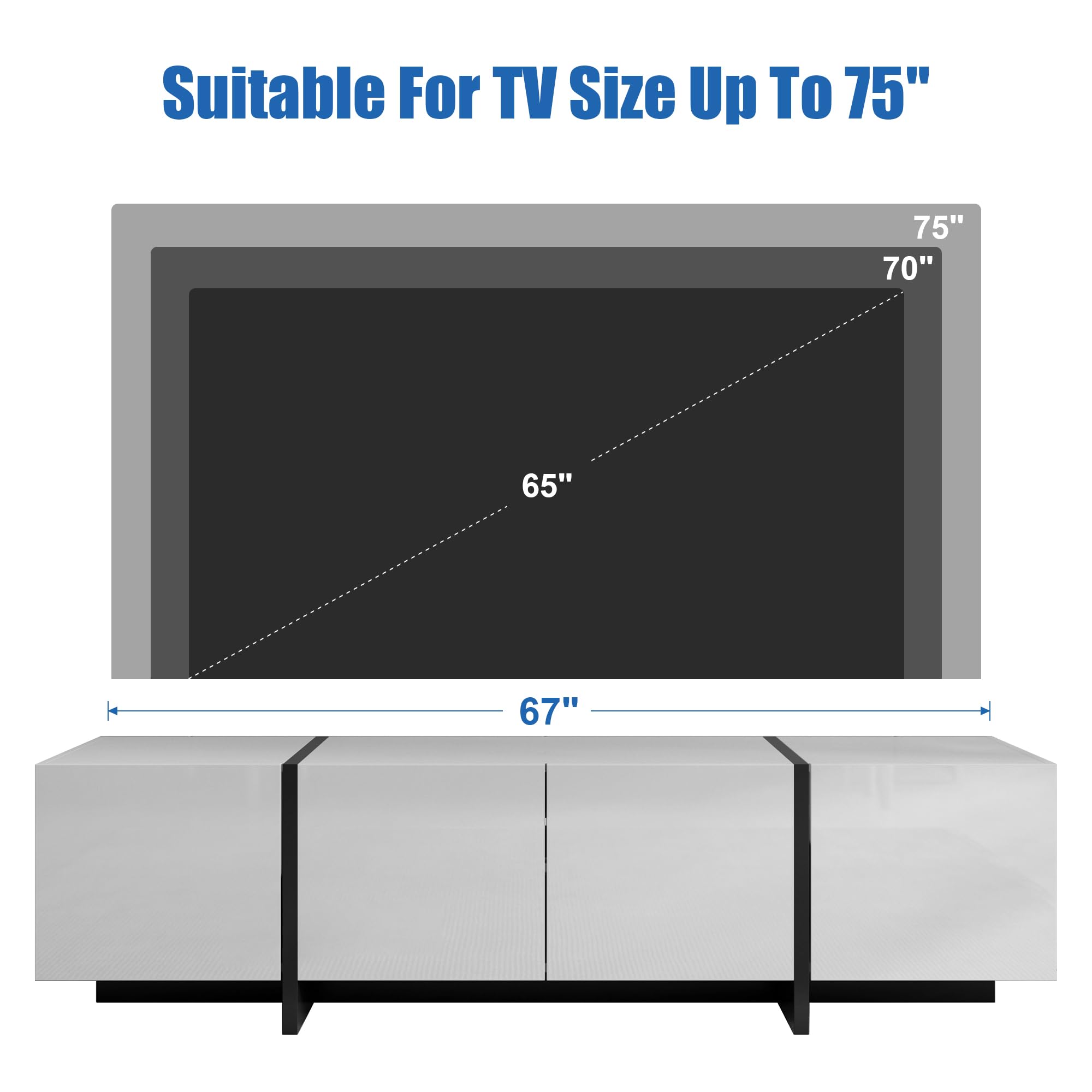 65-75 Inch Modern White TV Stand with Storage - Adjustable Hinge Entertainment Center for Living Room | Perfect for Home Theater Setup & Living Room Organization