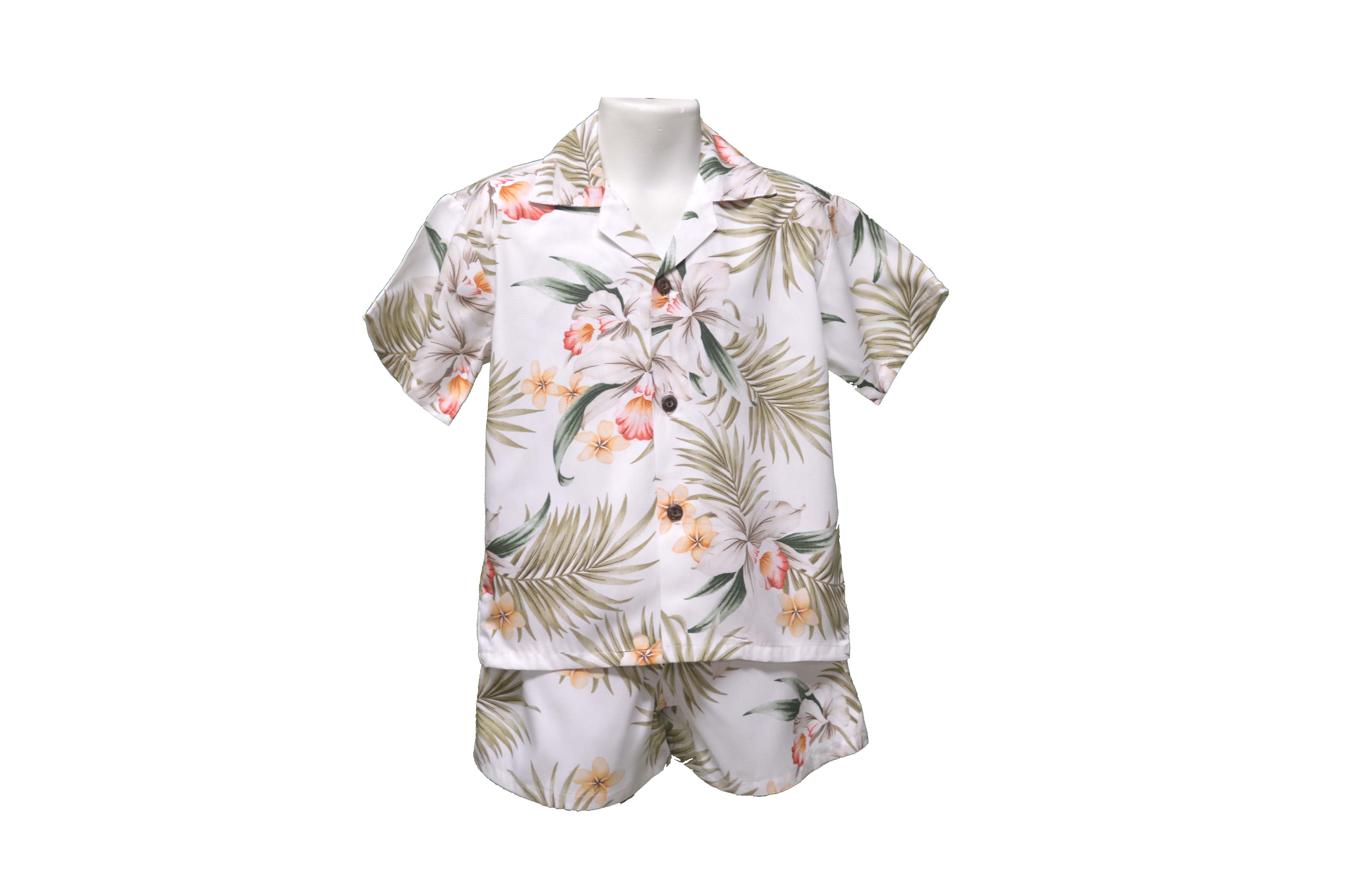 Hawaii-Made 100% Rayon Orchid Bouquet Little Boy Cabana Set - Best Selling Tropical Beach Outfit for Boys, Perfect for Summer Vacations & Pool Parties
