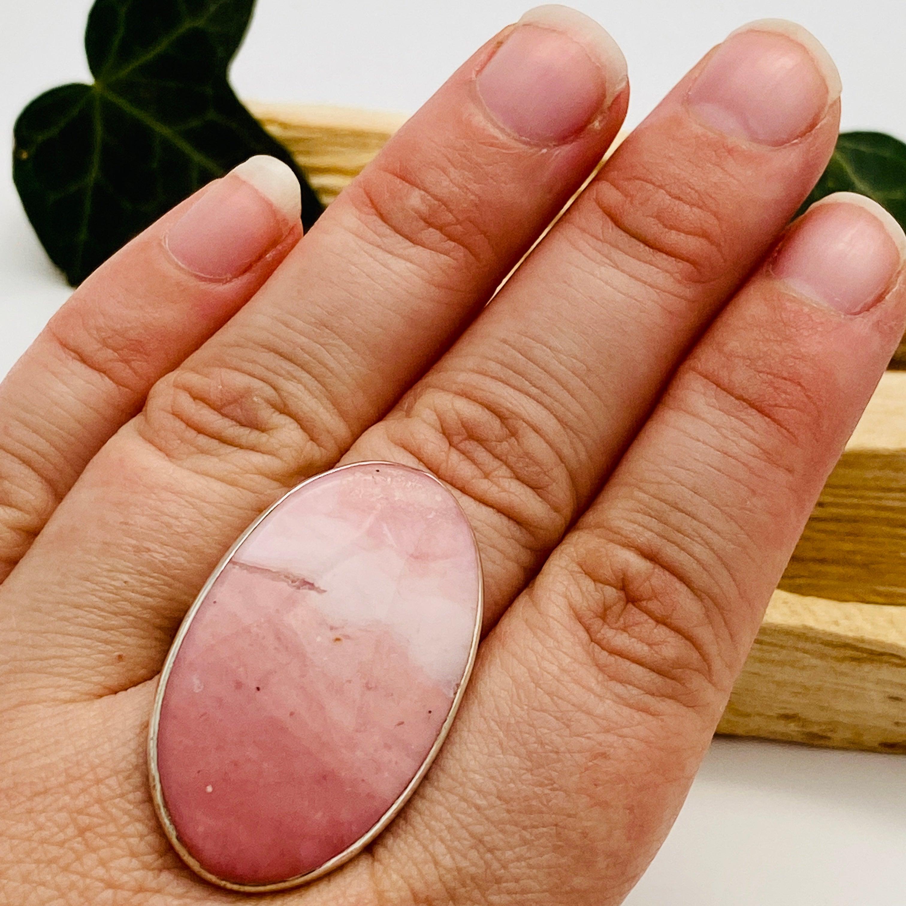 Pink Opal Oval Cabochon Ring with Split Band - Size 11 - KRGJ1597 | Elegant Jewelry for Women, Perfect for Weddings, Parties & Everyday Wear