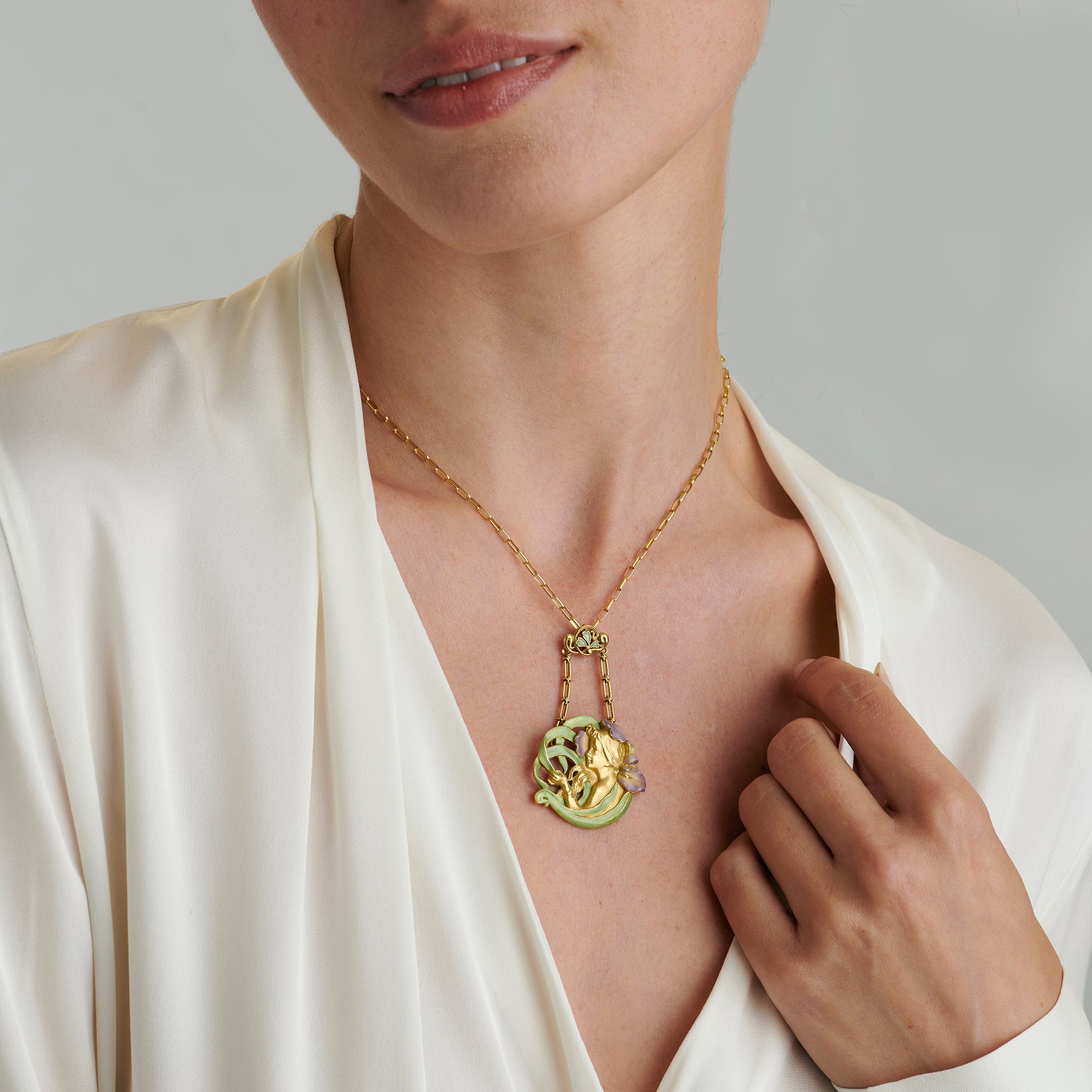 André Rambour Women's Floral Enamel Gold Pendant Necklace - Elegant Gift for Her, Perfect for Weddings, Anniversaries & Special Occasions