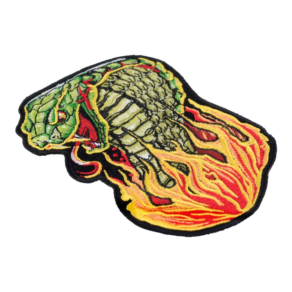 Cobra Head Flames Iron On Patches for Clothing & Jeans - 3.75x5 Inch Medium DIY Sew On Embroidered Patch for Jackets, Bags & Hats - Wild Animal Decorative Patches for Bikers, Rock Fans & Fashion Enthusiasts