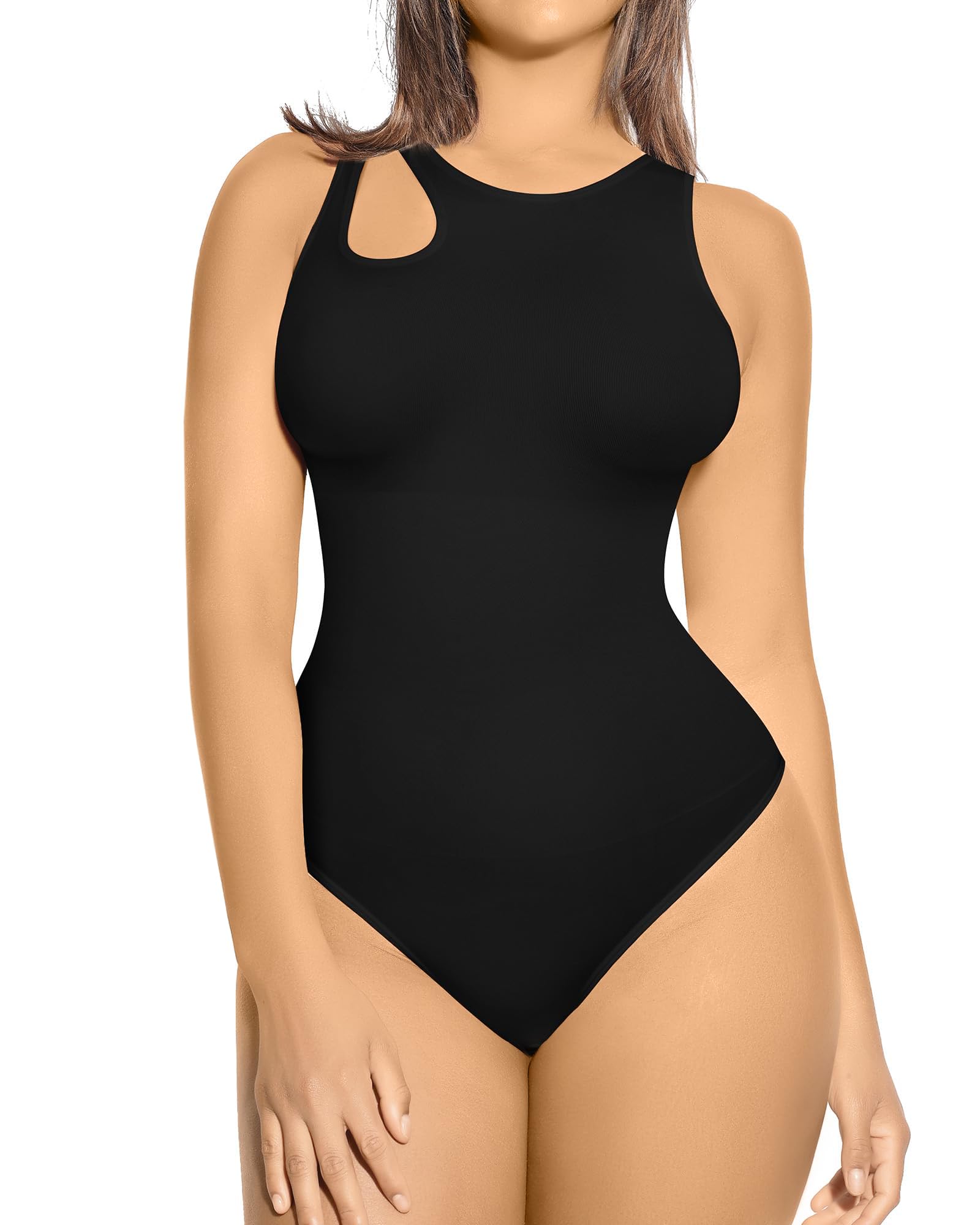 FeelinGirl Women's Tummy Control Bodysuit - Slimming Seamless Thong Body Shaper with Cut Out Design | Perfect for Shapewear, Layering Under Clothes, and Special Occasions