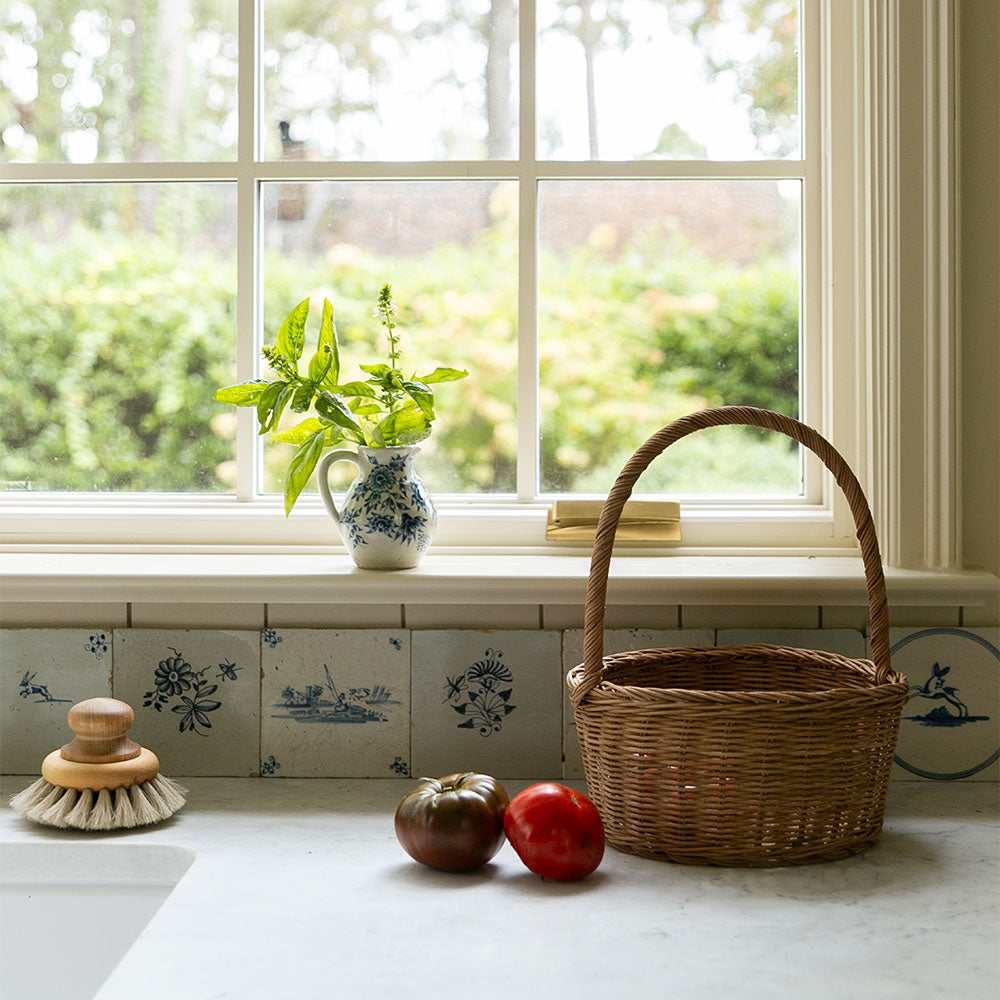 Simone Woven Rattan Basket with Handle - Stylish Storage for Home Decor, Picnics, and Beach Essentials
