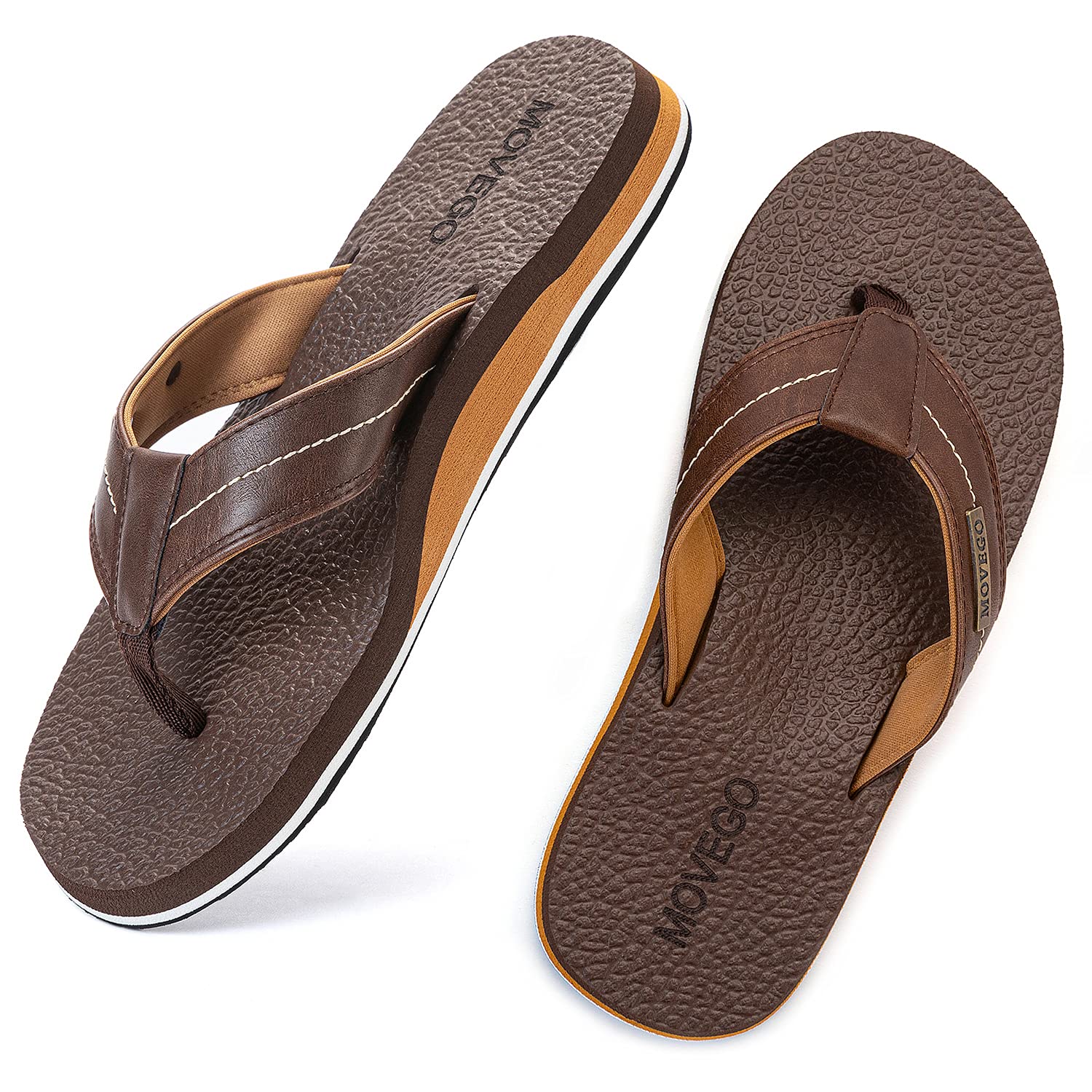 Movego Men's Arch Support Flip Flops - Wide Comfort Yoga Mat Footbed Sandals for Summer | Non-Slip Thong Sandals for Outdoor, Beach, Pool & Yoga