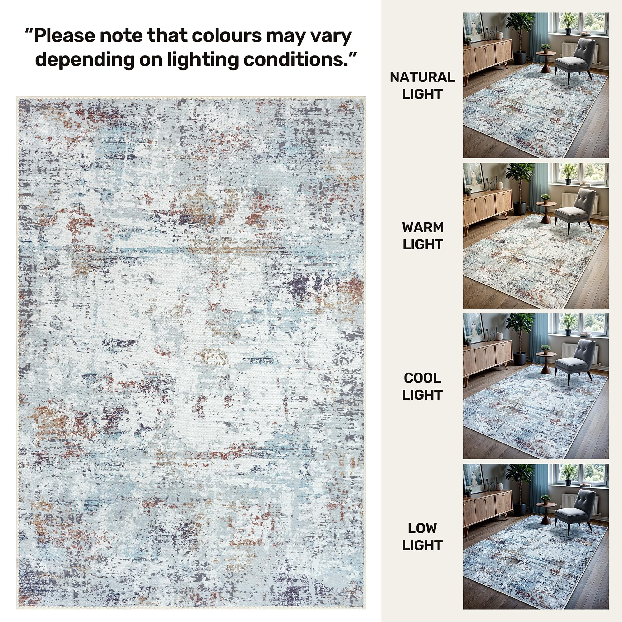 GLN Rugs Contemporary Collection - Machine Washable Modern Area Rug, Non-Slip Abstract Design for Living Room, Bedroom & Bathroom (7'10