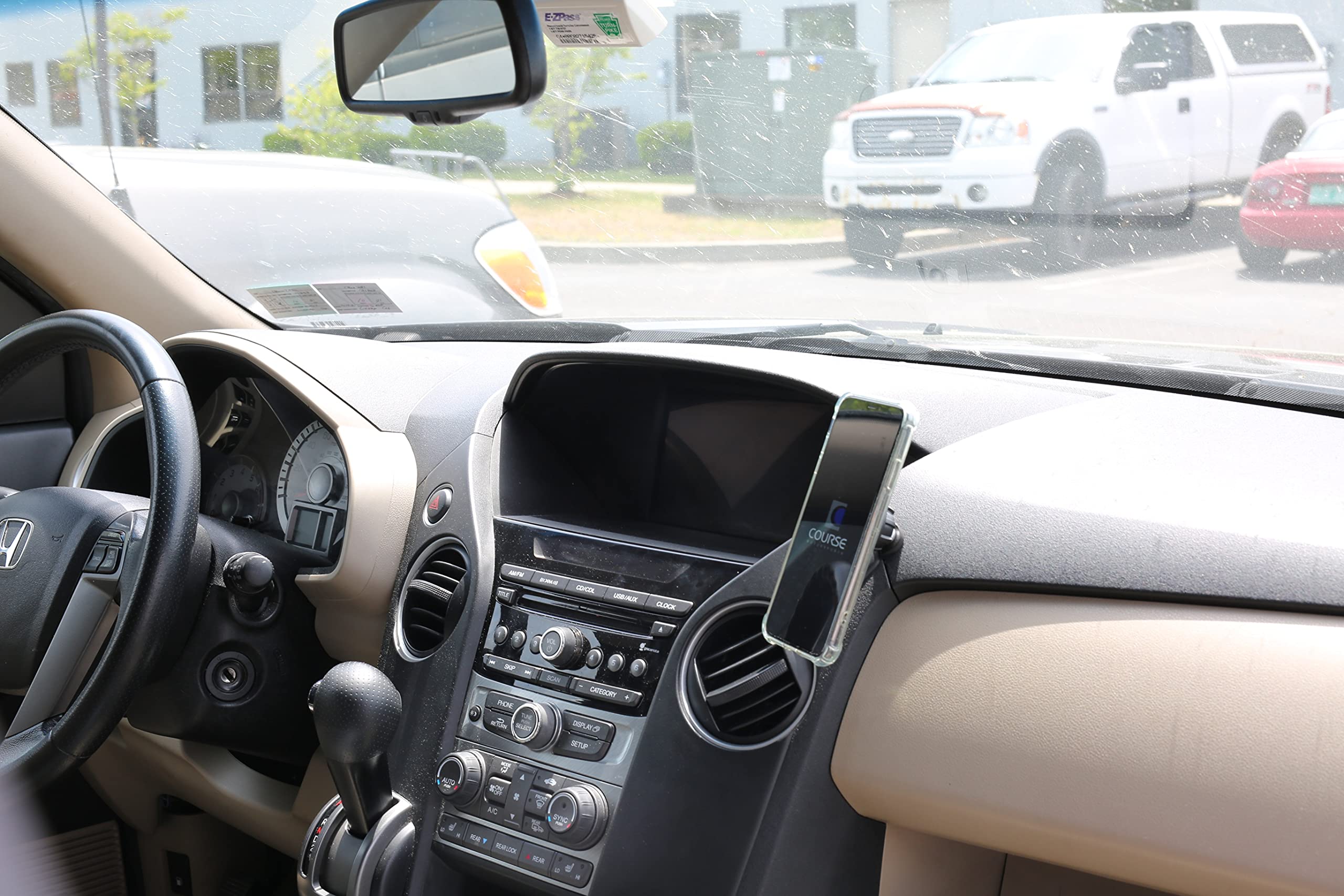 Course Motorsports DirectFit Phone Mount for Honda Pilot (2009-2015) - Auto Closing Charging Cradle Head (Tan, Right Side) - Perfect for Hands-Free Navigation & Safe Driving
