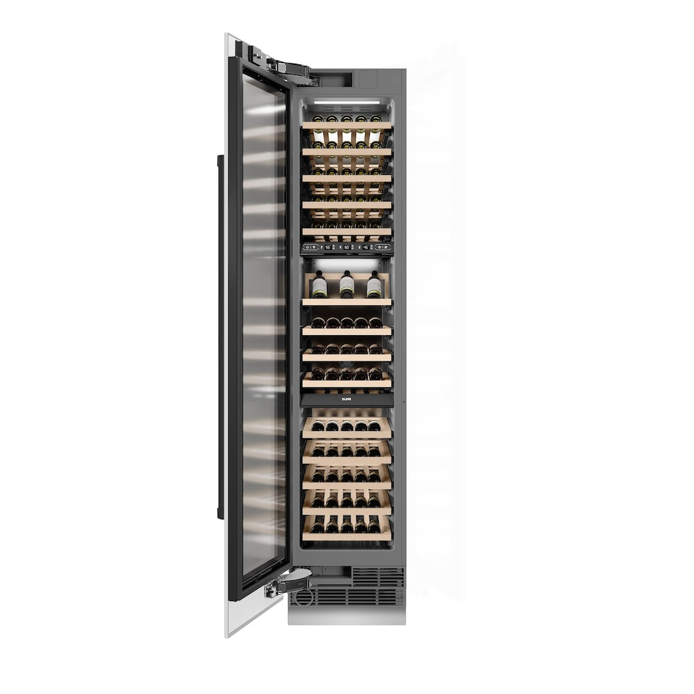 ZLINE Autograph Edition 18 Inch 9.0 cu ft Triple Zone 68 Bottle Left Hinge Column Wine Refrigerator - White Matte with Black Accents for Home Bar, Kitchen, or Wine Cellar (RCWVLZ WM 18 MB)