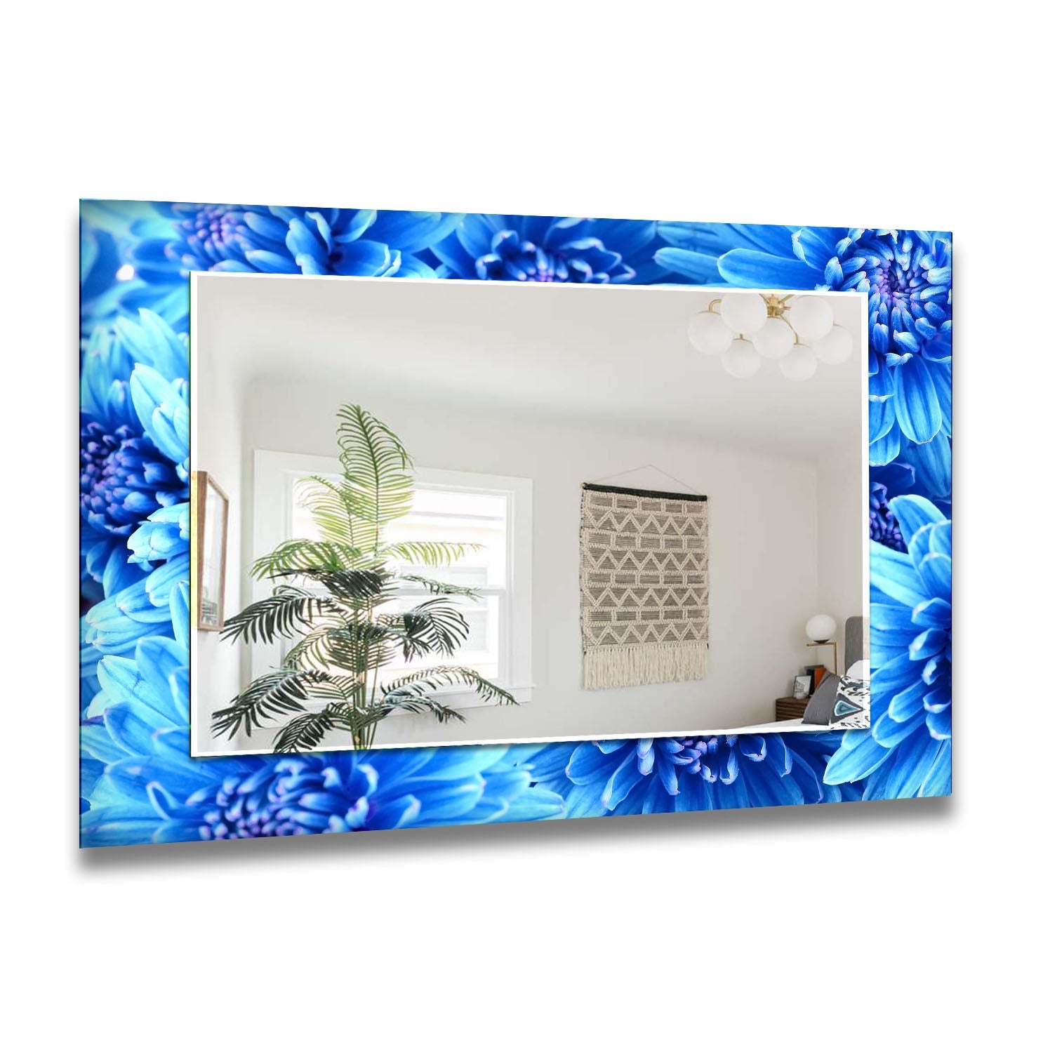 Large Blue Floral Wall Mirror - Elegant Home Decor for Living Room, Bedroom, or Entryway