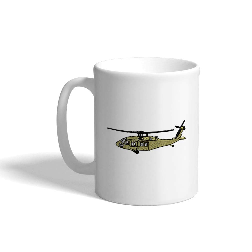 Ceramic Funny Coffee Mug with Blackhawk Military Helicopter Design - 11oz White Tea Cup for Office, Home & Gifts | Durable & Stylish Drinkware