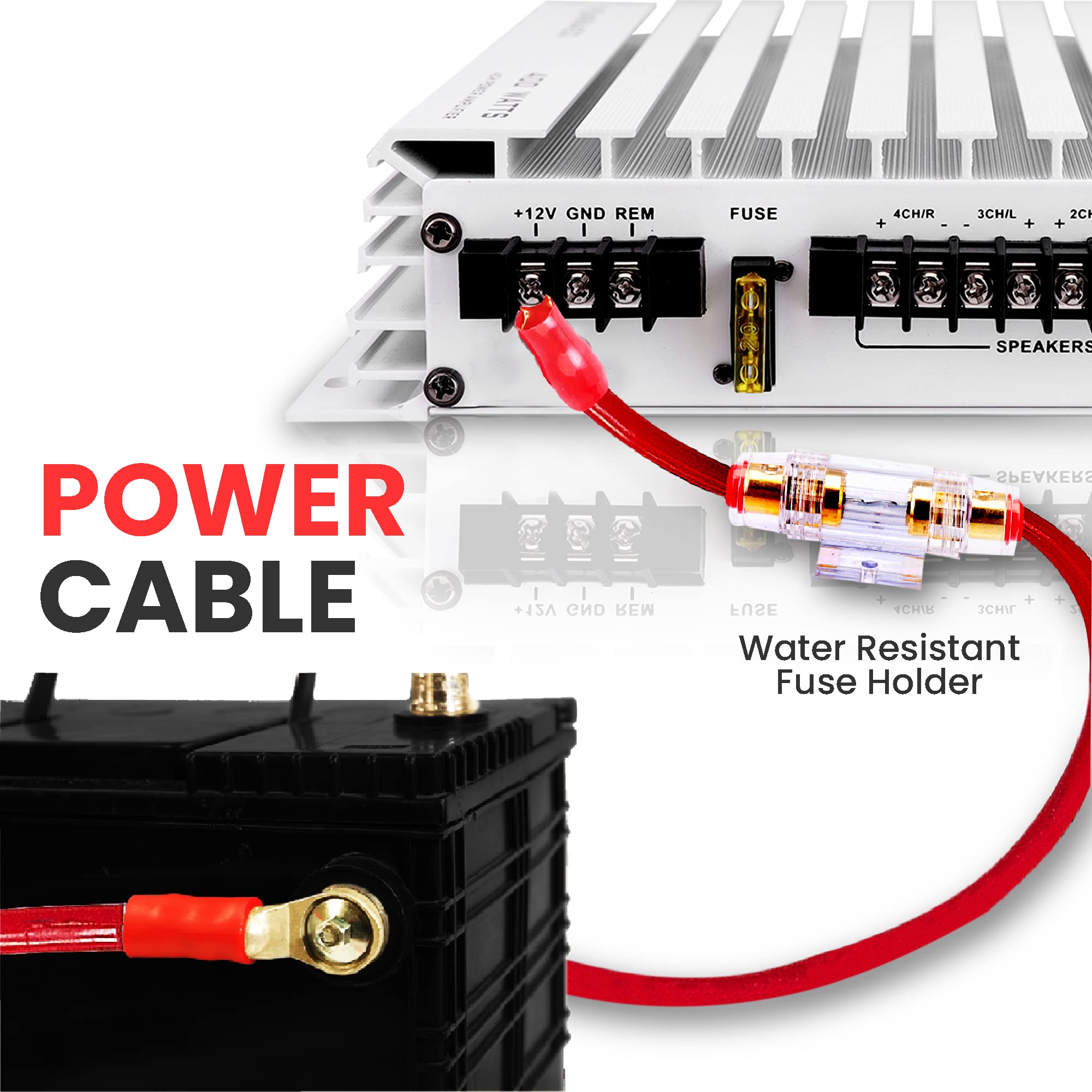 Pyle 8 Gauge 20ft Marine & Car Audio Power Wiring Kit - 1000W Amplifier Installation with Gold Plated Fuse - Perfect for Boat, Truck & Car Stereo Systems