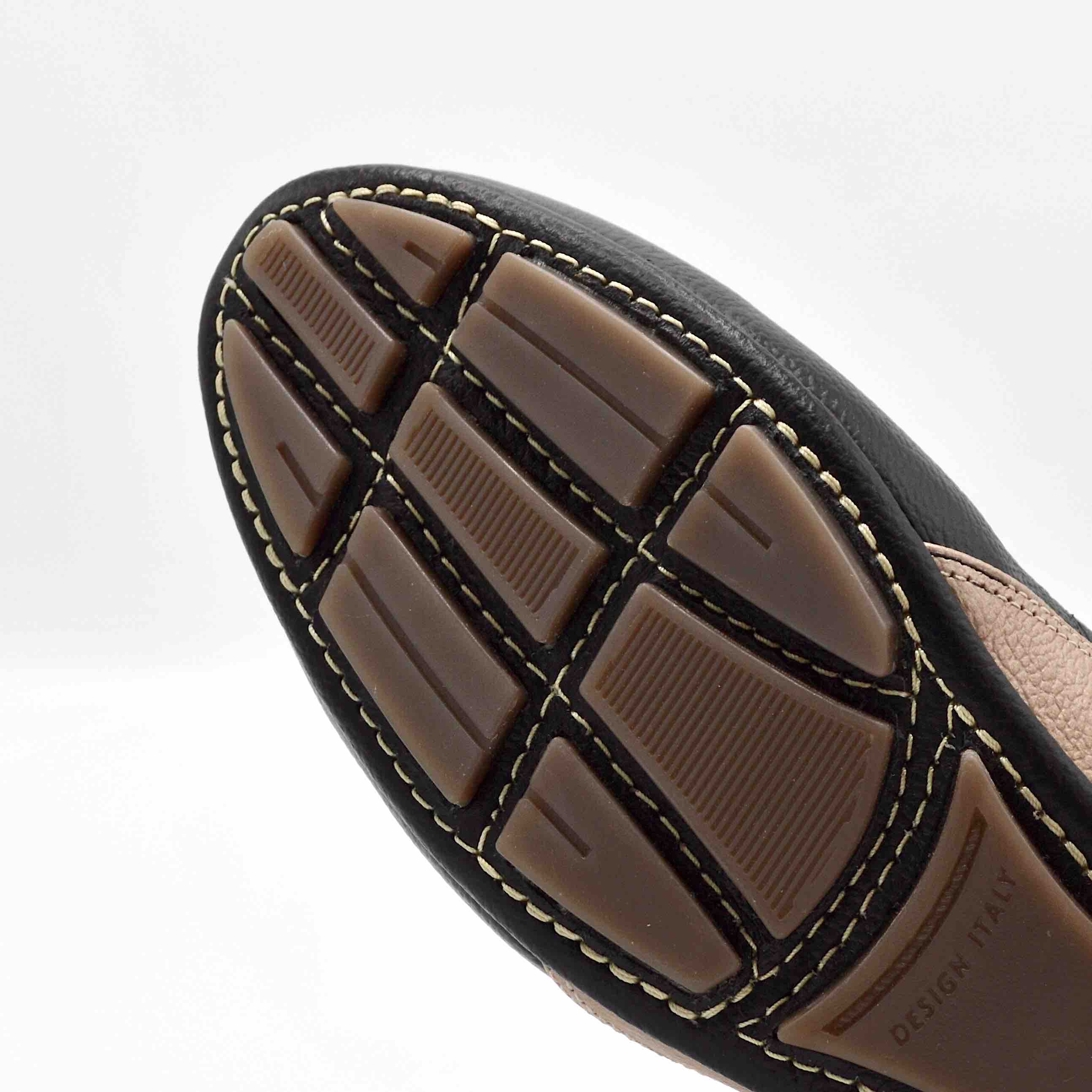 VIBE Slip On Flat Shoes - Black & Rose Gold Leather Loafers for Women | Comfortable Casual & Office Wear