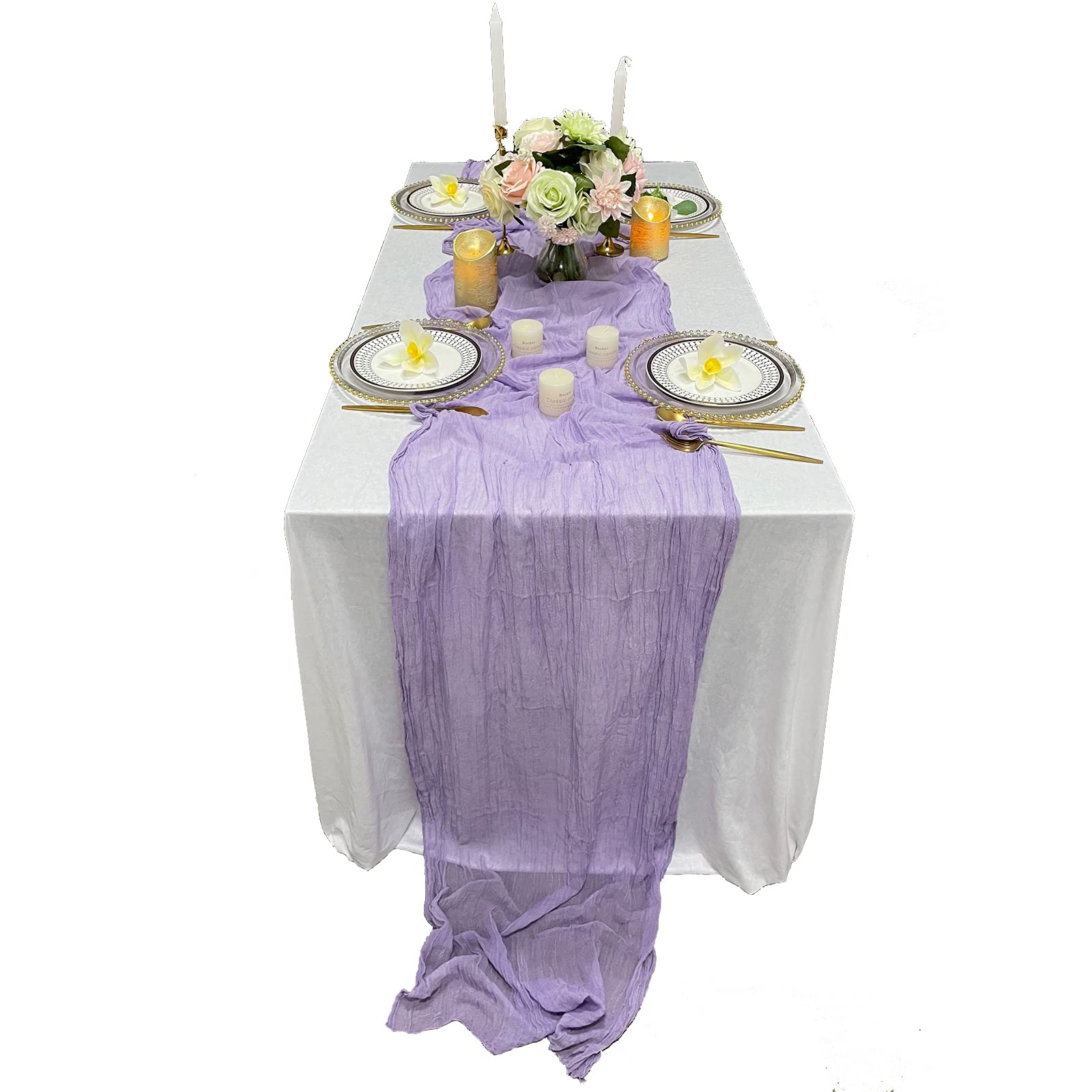 EHLDekol Cheesecloth Gauze Table Runner - 10ft Lavender Wedding Decor, Arch Draping & Event Centerpiece for Bridal Showers, Parties & Boho Home Decor