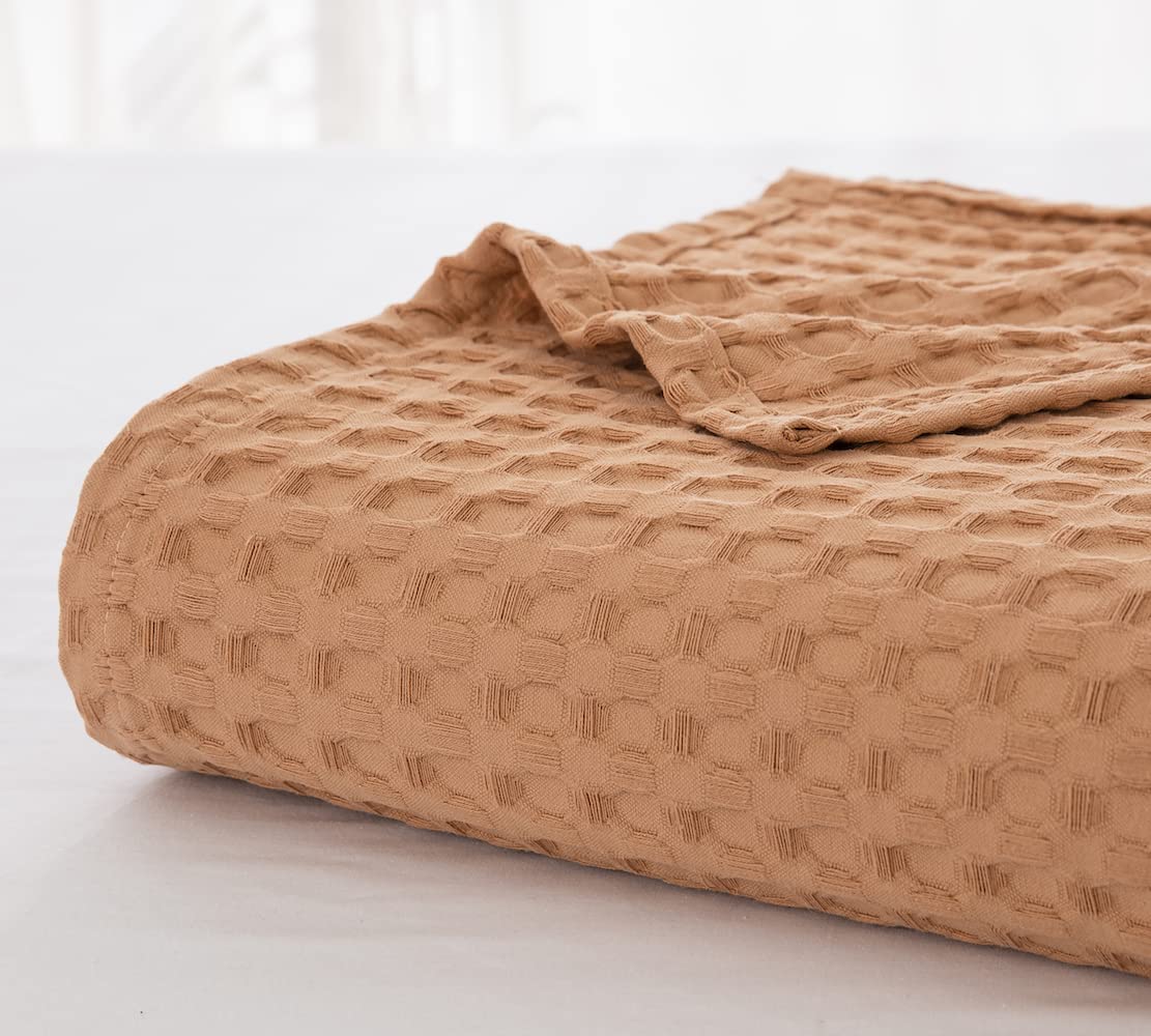 King Size Waffle Cotton Blanket 104x90 Inches - All Season Soft Breathable Bed Blanket for Adults - Dusty Salmon - Perfect for Bedroom, Couch, Sofa & Guest Room