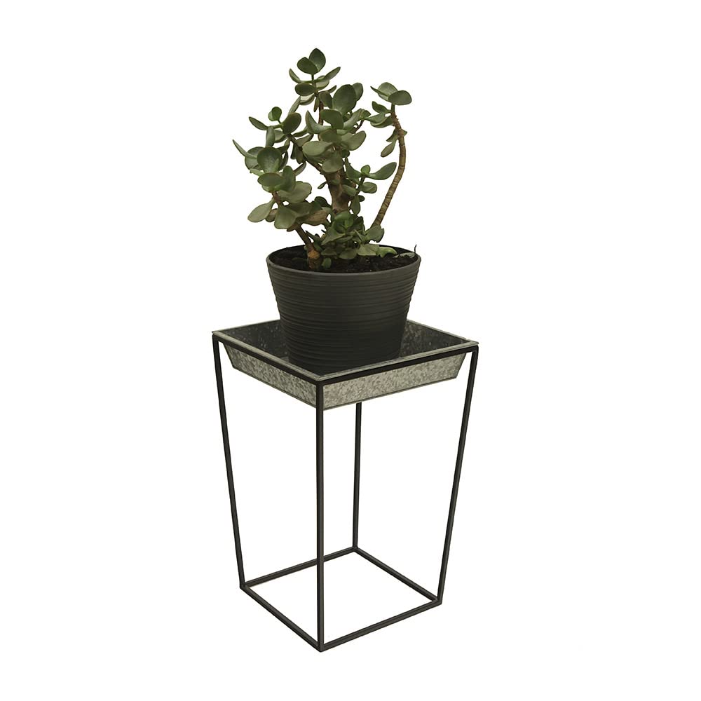 Arne Plant Stand - 22 Inch Height with Galvanized Tray - Modern Indoor/Outdoor Flower Pot Holder for Living Room, Patio, Garden Decor