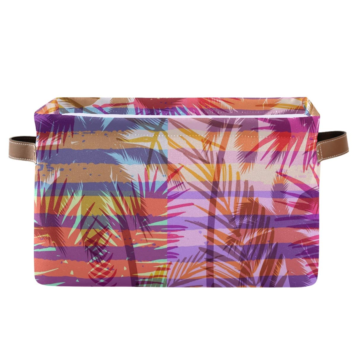 Square Storage Basket - Tropical Palm Geometric Canvas Storage Bin for Home & Office Organization - Closet, Shelf, and Desk Organizer (1 Piece) - Perfect for Bedroom, Bathroom, and Office Storage Solutions