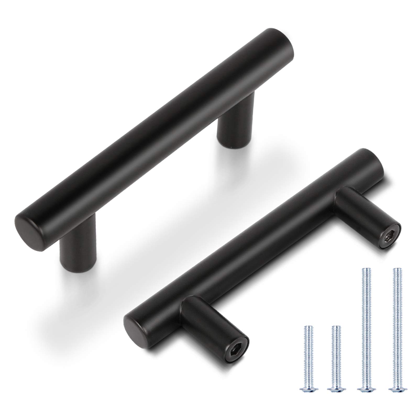 KNOBWELL 15 Pack 4 Inch Matte Black Cabinet Pulls - Stainless Steel Kitchen Drawer Handles with 2-1/2 Inch Hole Center - Perfect for Vanity, Chest, Kitchen Cabinets & Cupboards | Durable Hardware for Home, Office & Commercial Spaces