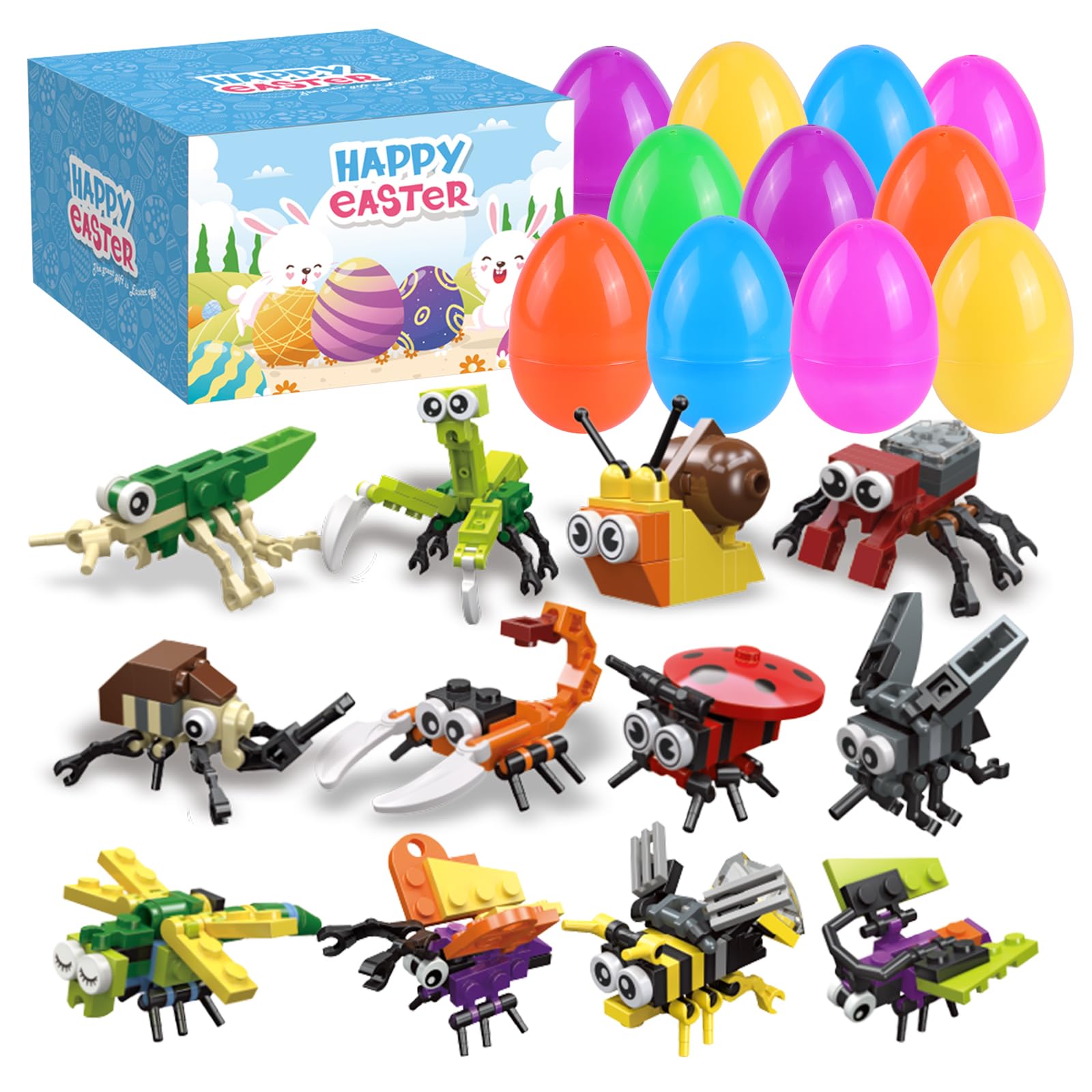 12 Pack Easter Animal Building Blocks for Kids - Pre-Filled Easter Eggs, Classroom Exchange Prizes, Egg Hunt Gifts & Party Favors | STEM Learning Toys for Easter Celebrations & School Activities