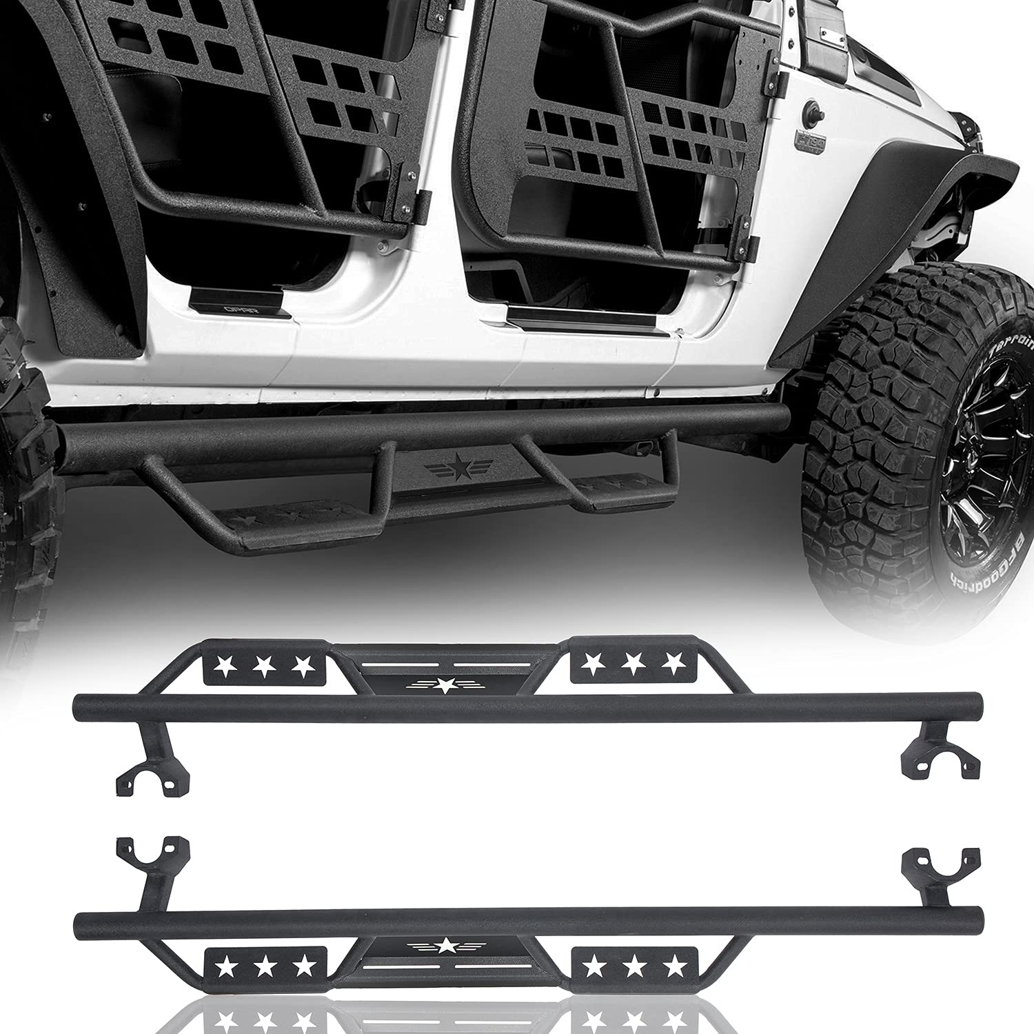 u-Box Jeep Wrangler JK Unlimited Side Steps Running Boards Nerf Bars - Compatible with 2007-2018 4-Door Models | Durable Off-Road Protection & Easy Entry Access for Adventure Enthusiasts