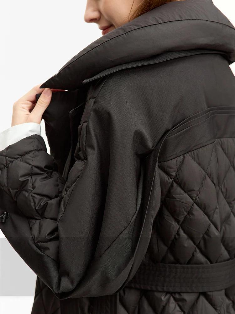 Minimalist Winter Women's Down Coat - Warm Long Double Breasted Jacket with Detachable Faux Fur Collar | Waterproof Windproof Puffer Coat for Cold Weather, Outdoor Activities & Daily Commute