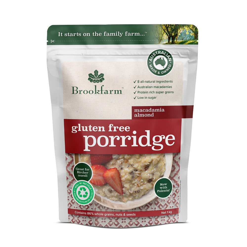 Brookfarm Gluten Free Porridge - Organic, Non-GMO Breakfast Oatmeal for Healthy Lifestyle - Perfect for Busy Mornings, Camping & On-the-Go Nutrition