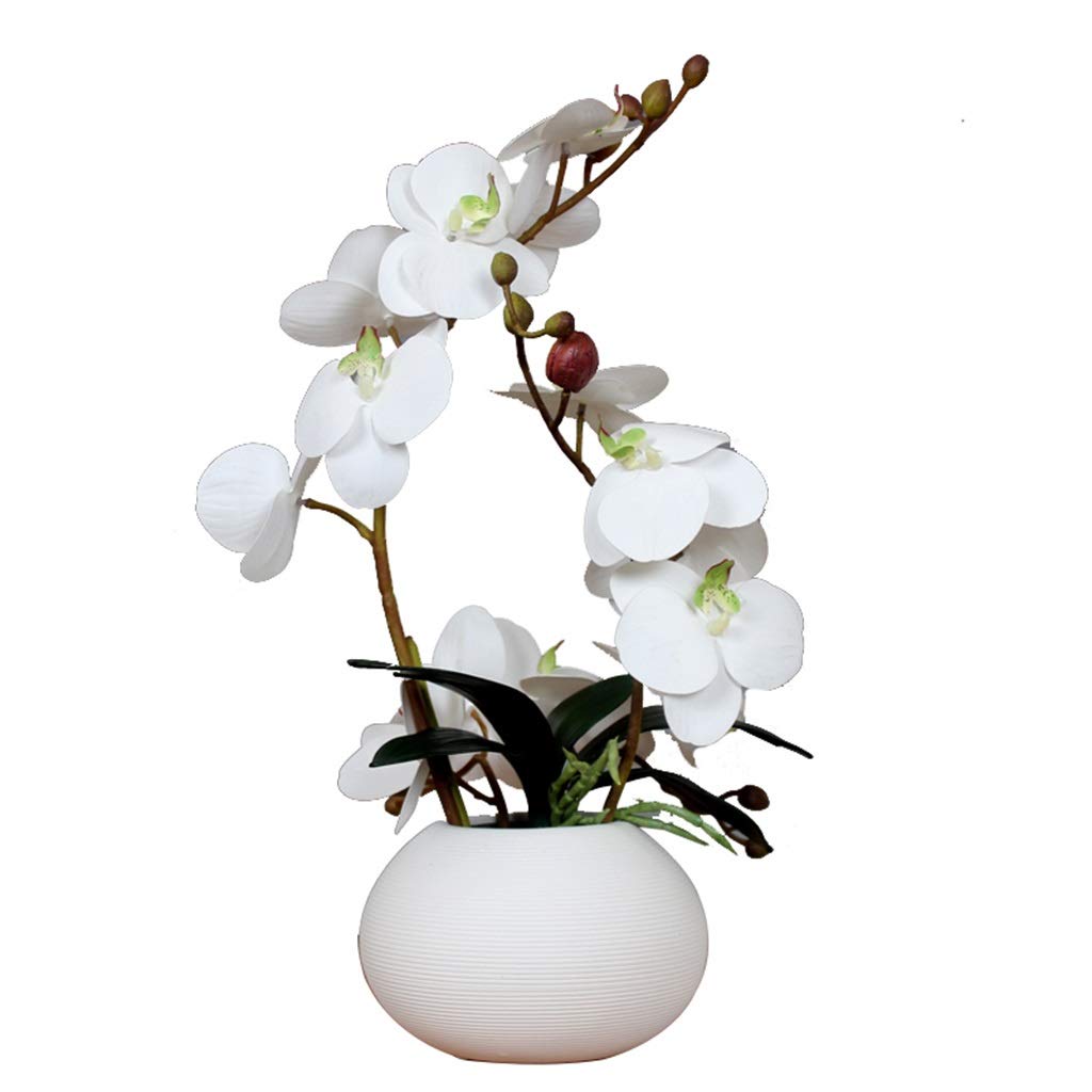 LZL Artificial Silk Phalaenopsis Orchid Flowers in Vase - White Fake Butterfly Orchid Bouquet for Wedding, Home, Office Decor - Perfect for Centerpieces, Table Decorations & Gift Giving