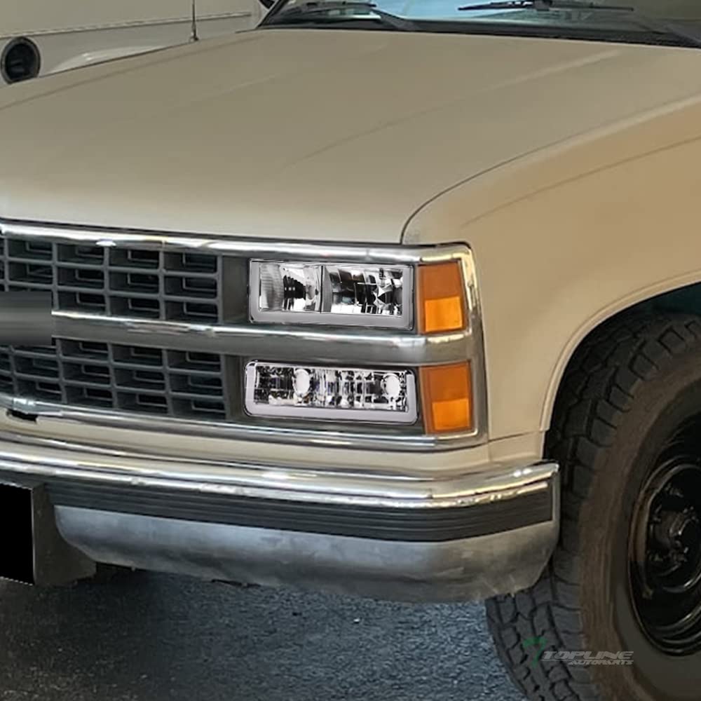 1988-2000 Chevy GMC C10 C/K Pickup Suburban Silverado Sierra Tahoe Yukon LED DRL Strip Bar Chrome Headlights with Turn Signal Bumper Lights - Upgrade for Night Driving & Off-Road Adventures