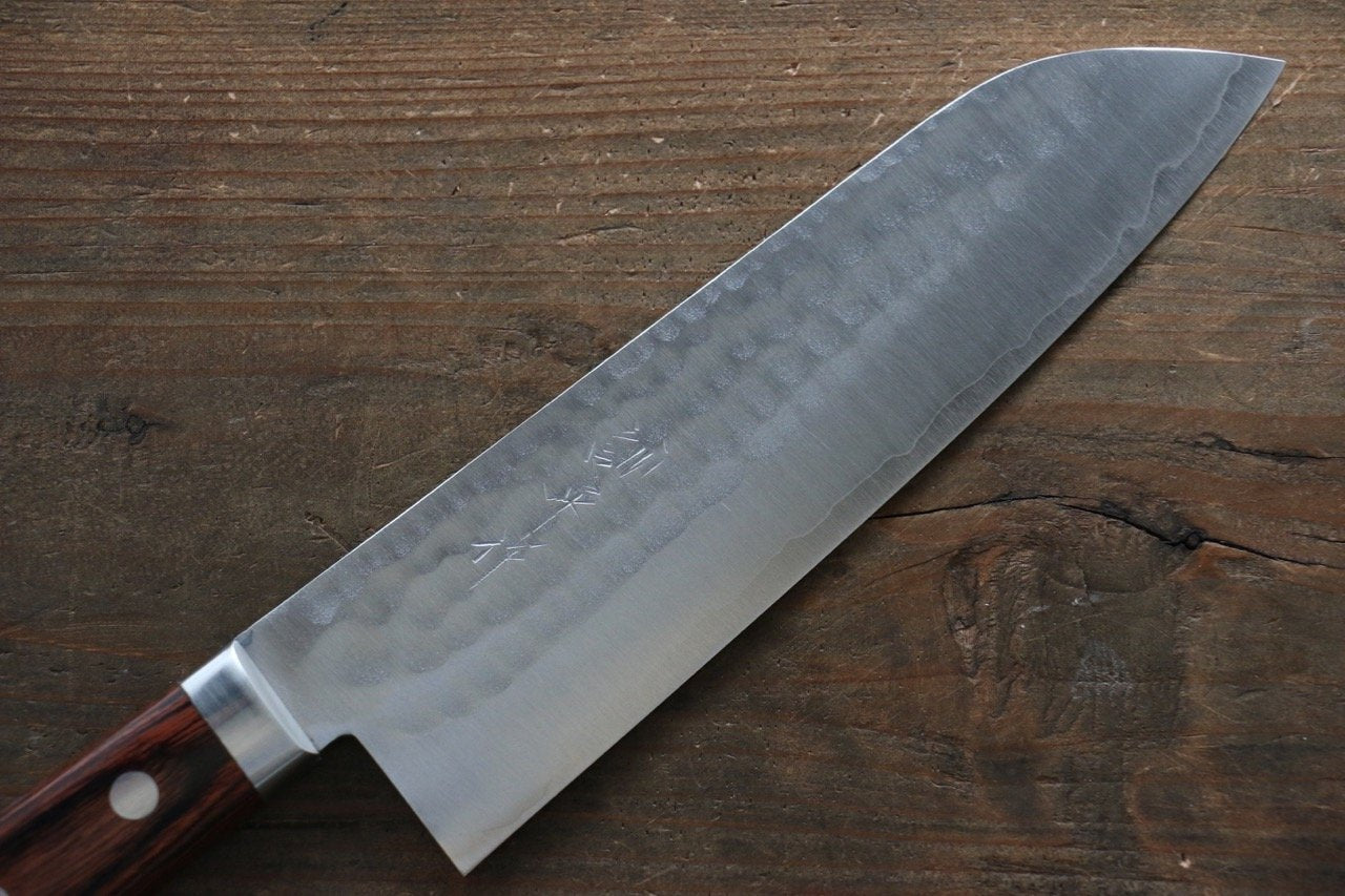 Premium Kunihira Tanzo VG1 Hammered Santoku Knife 170mm - Japanese Chef Knife with Mahogany Handle - Perfect for Slicing, Dicing & Chopping Vegetables, Meat & Fish