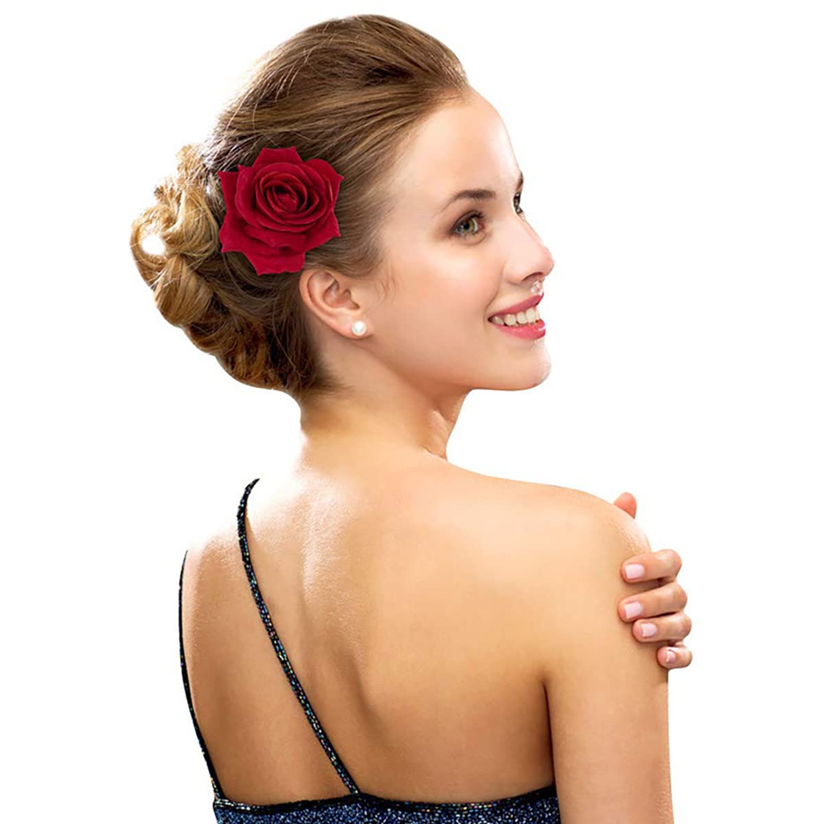 6 PCS Red Rose Flower Hair Clips for Women & Girls - Elegant Wedding Hair Accessories, Flamenco Dancer Brooches - Perfect for Bridal, Parties & Special Occasions