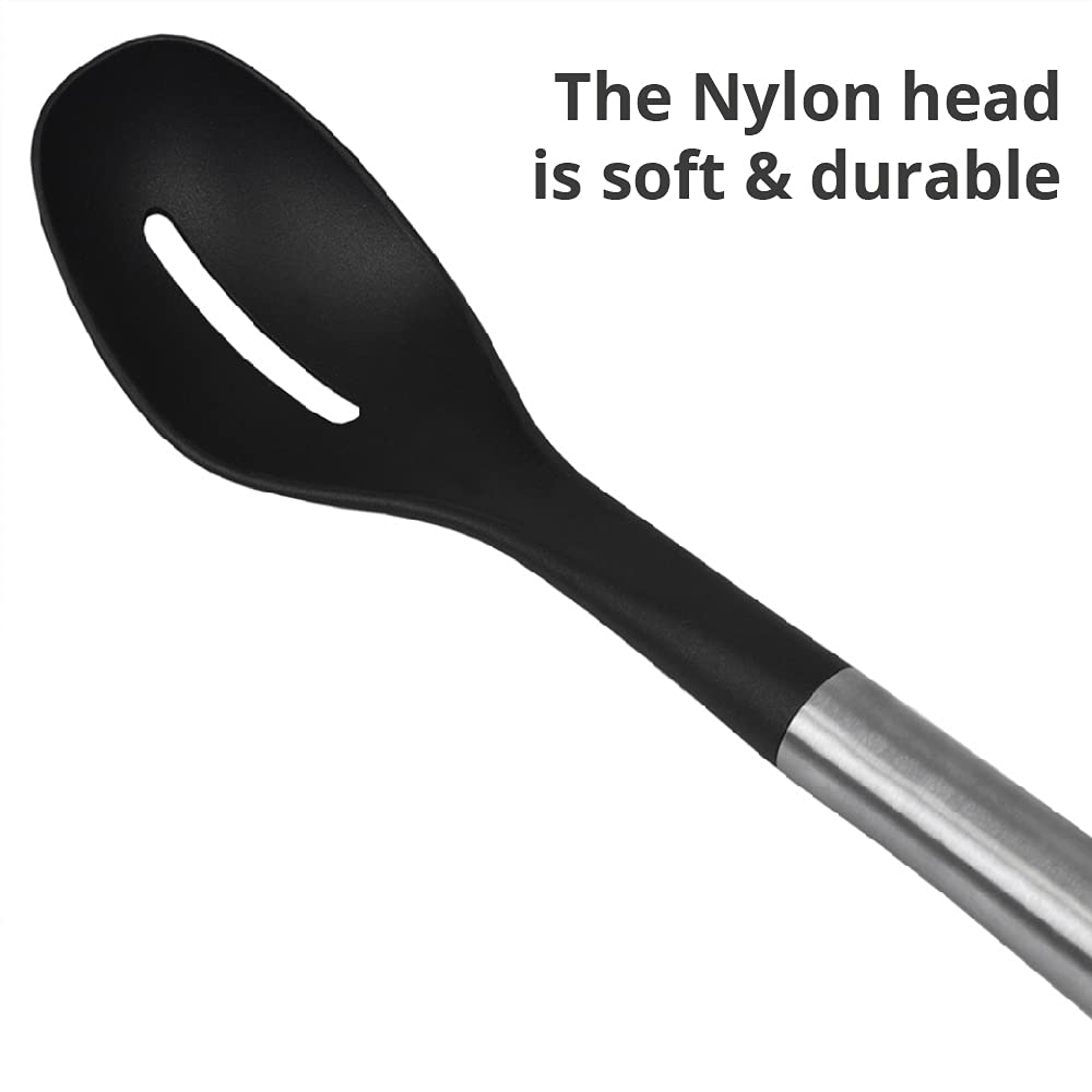 13” Slotted Spoon – Heat-Resistant Nylon Cooking Spoon for Nonstick Pans | Premium Kitchen Utensil Set | Dishwasher Safe Serving Spoon for Pasta, Soup & Salad (Black) – Ideal for Home Chefs & Restaurants