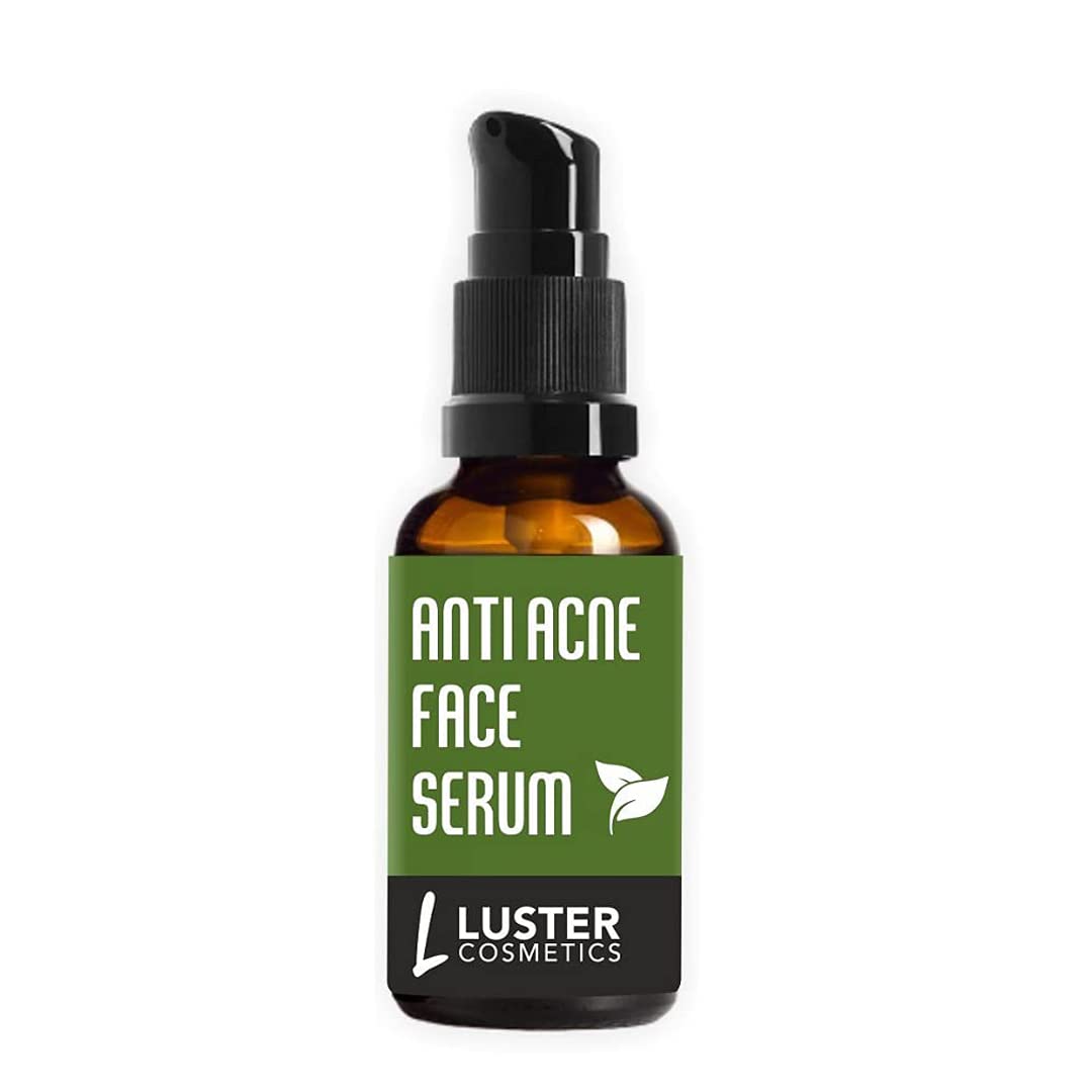 Luster Cosmetics Anti Acne Face Serum with Neem, Ginger, Tulsi, Tea Tree Oil, Turmeric & Aloe Vera | Oil Control & Hydration for Oily & Dry Skin | Acne Treatment for Women & Men | 30ml | Perfect for Daily Skincare & Blemish Prevention