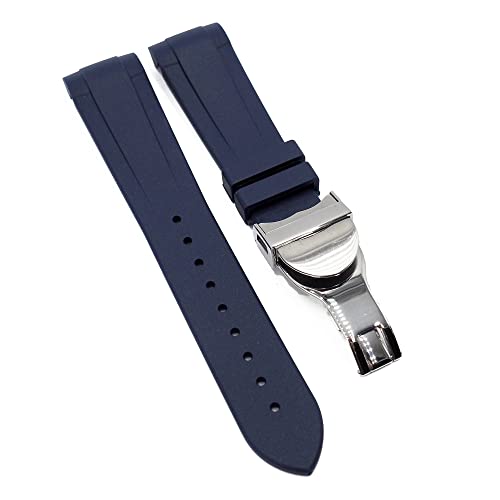 22mm Navy Blue Curved End Rubber Watch Band Replacement for Tudor Black Bay 41mm - Durable Waterproof Strap for Diving, Swimming & Outdoor Activities