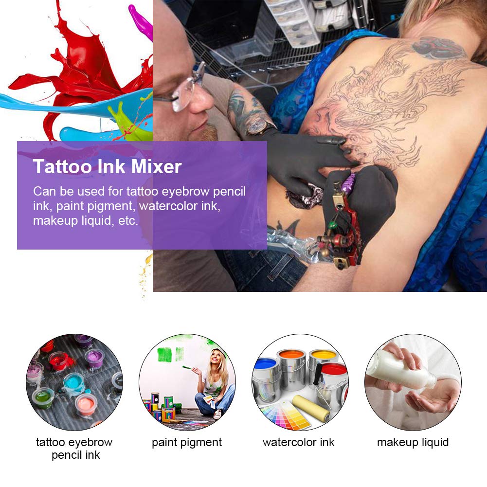 Electric Tattoo Ink Mixer Machine - Professional Pigment Blender with 5 Mixing Sticks for Tattoo Artists & Microblading - Perfect for Studio & Home Use (Purple)