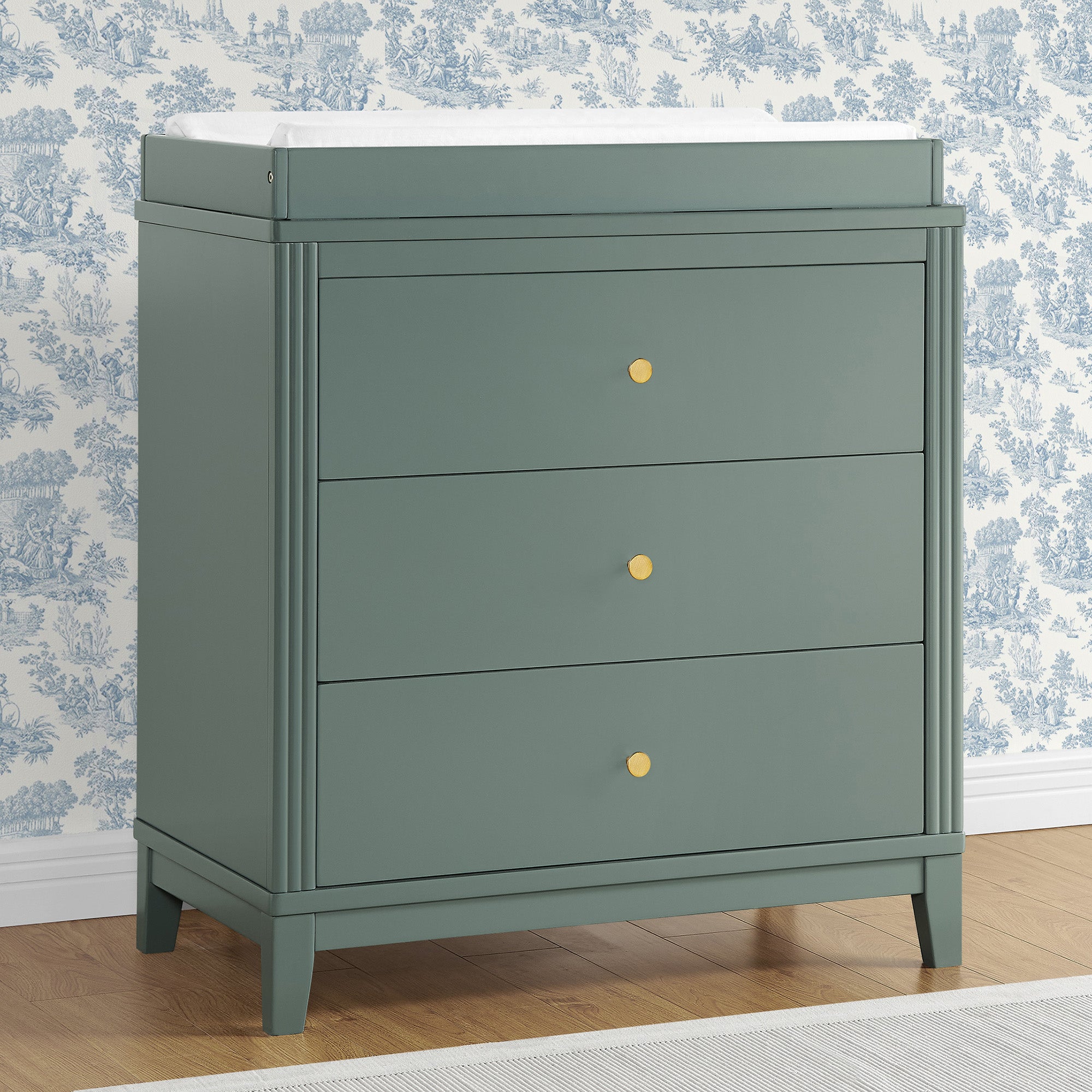 Eloise 3 Drawer Dresser with Changing Top & Interlocking Drawers - Nursery Storage Solution for Baby Clothes, Diapers & Essentials | Modern Baby Changing Table & Dresser Combo for Nursery Organization