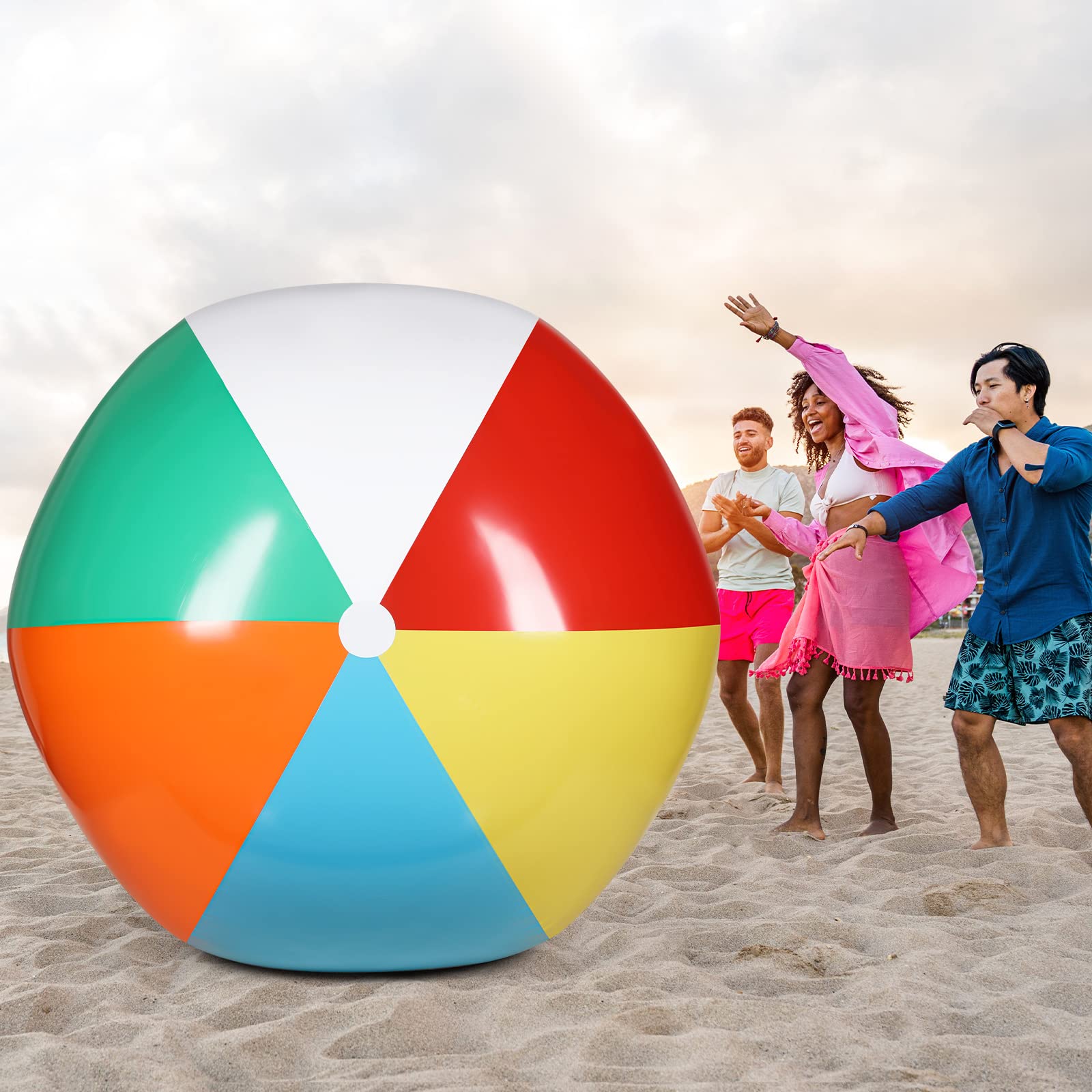 3 PCS Giant 6FT Inflatable Beach Balls - Large PVC Swimming Pool Float Toys for Adults, Rainbow Colors for Summer Parties, Outdoor Water Games & Backyard Fun