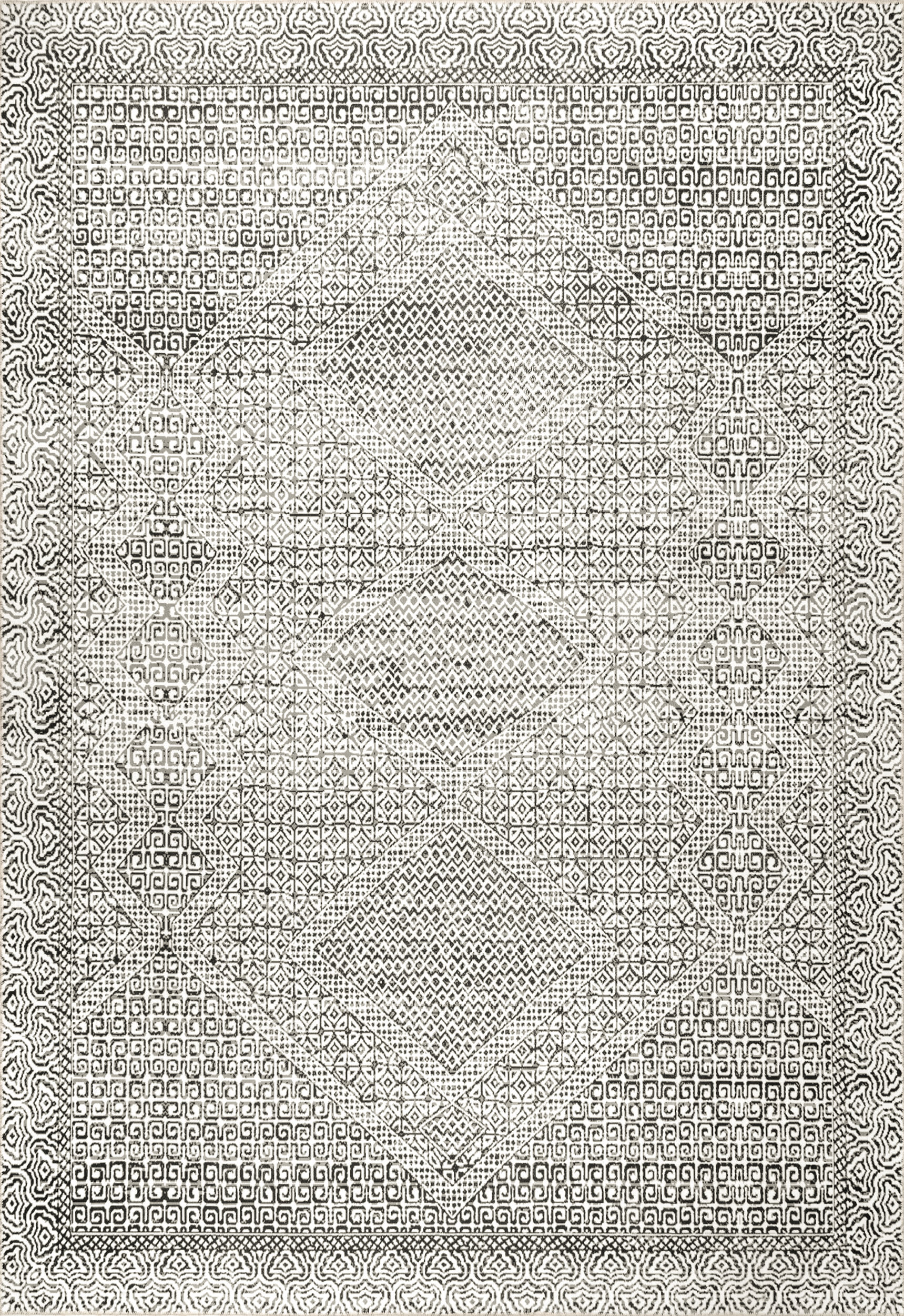Diamond Mosaic Washable Area Rug - Soft Non-Slip Grey Carpet for Living Room, Bedroom & Nursery | Home Decor & Floor Protection