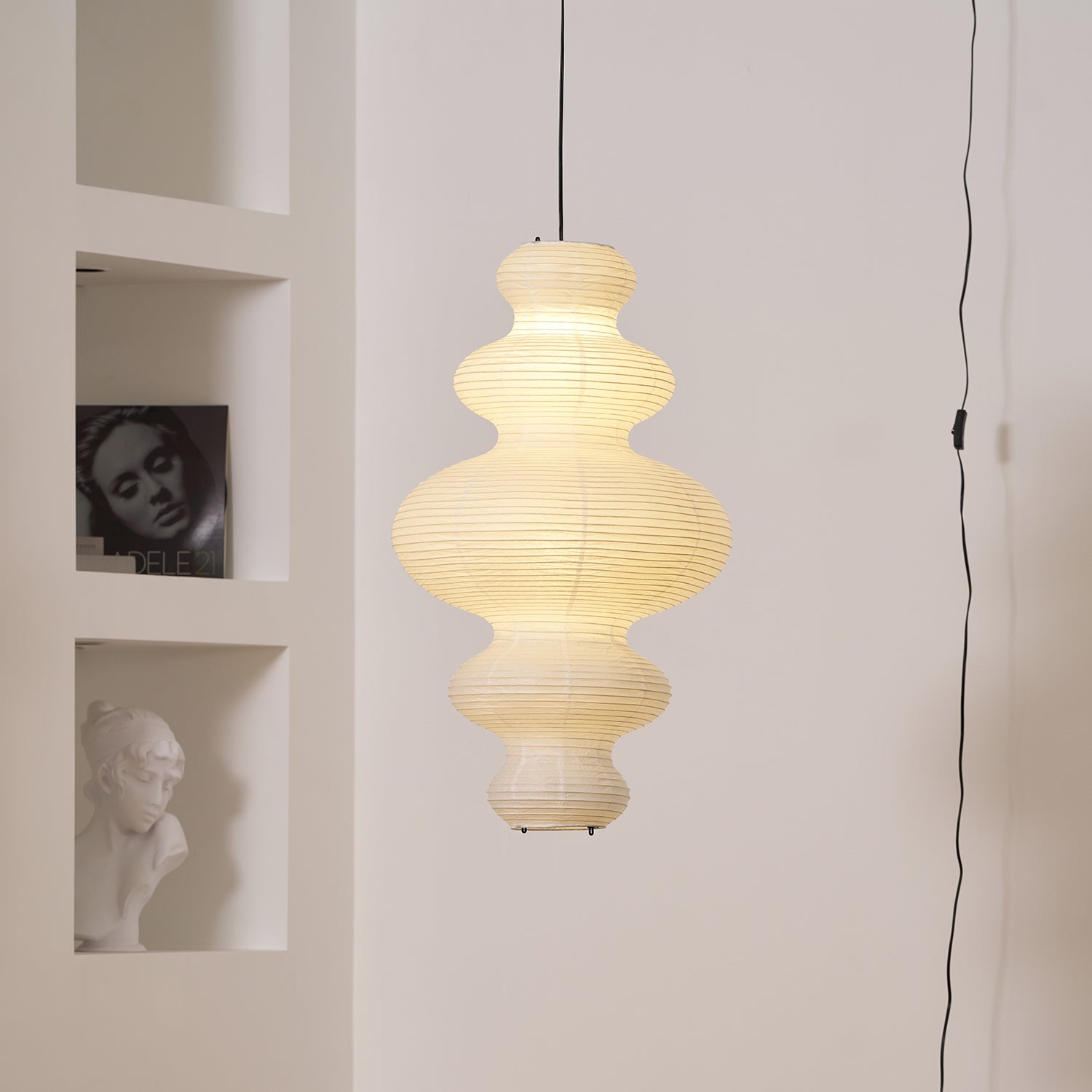 Akari Juni Pendant Swag Lamp - Modern Japanese Paper Lantern Light Fixture for Living Room, Bedroom & Dining Room Decor