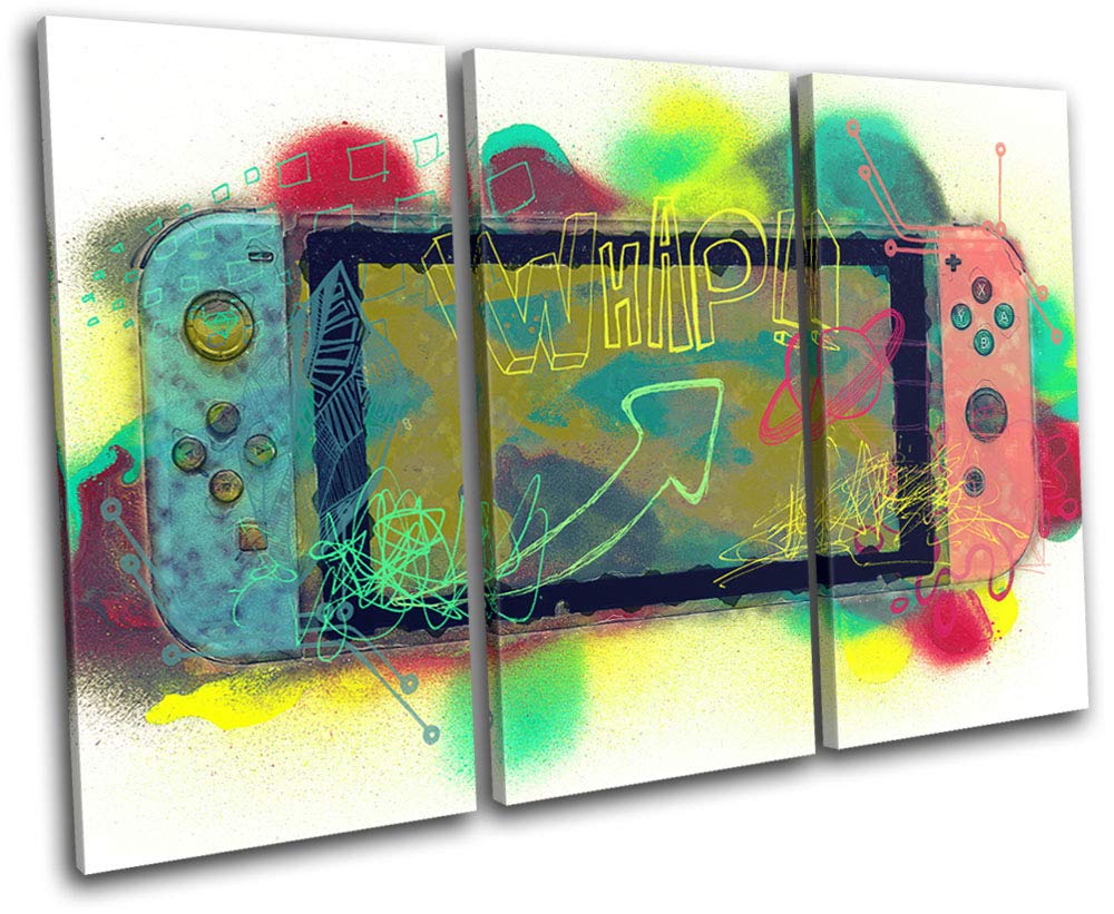 Nintendo Switch Graffiti Gamer Canvas Art Print - 150x100cm Framed Wall Decor - Handmade UK - Ready to Hang - Perfect for Gaming Room & Man Cave Decor