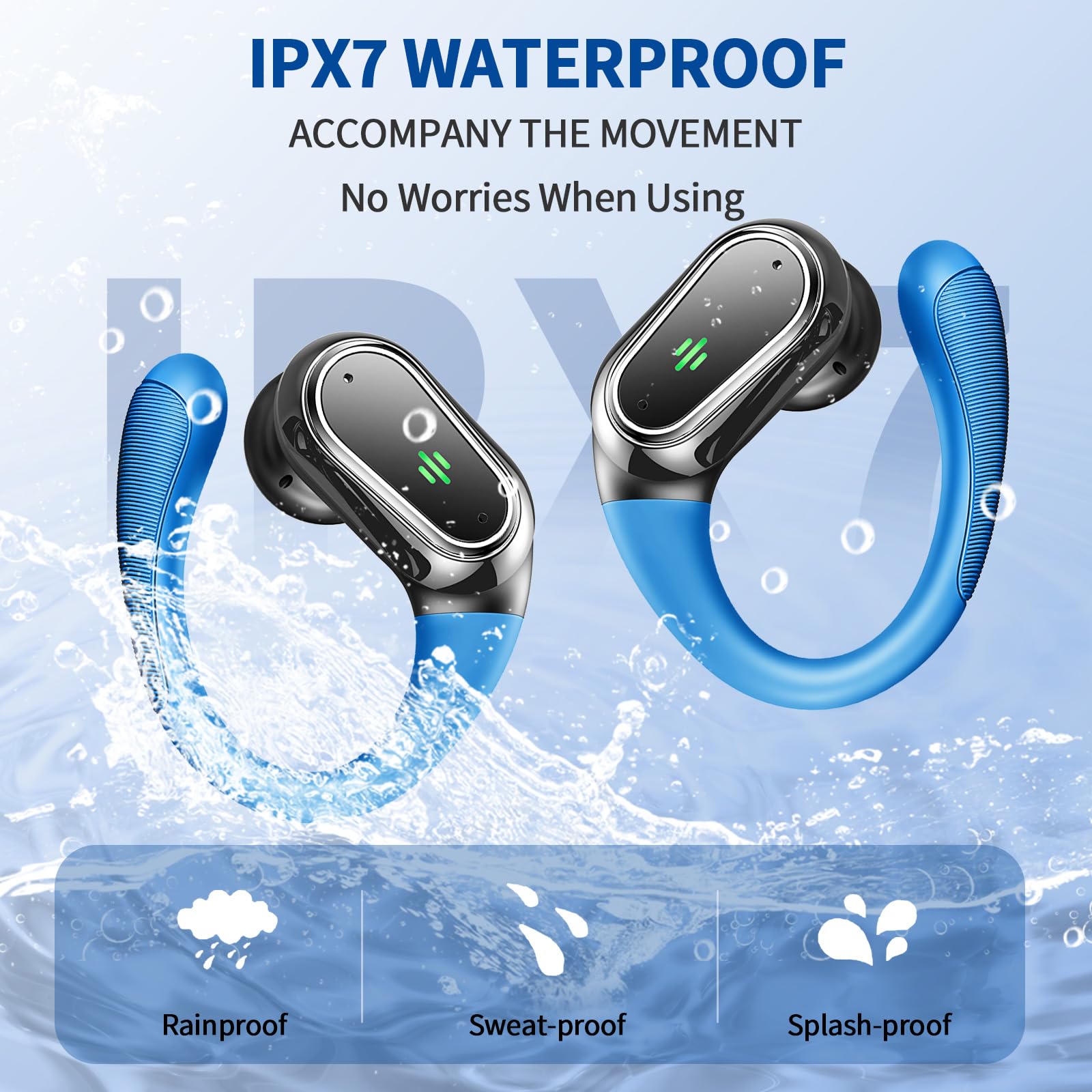 Bluetooth 5.3 Wireless Earbuds with ENC Mic, 50H Playtime & IP7 Waterproof - for Running & Sports