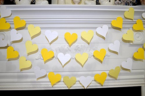 Yellow and White Heart Garland - Wedding Decoration, Bridal Shower Decor, Photo Backdrop Props for Romantic Ceremonies & Party Scenes
