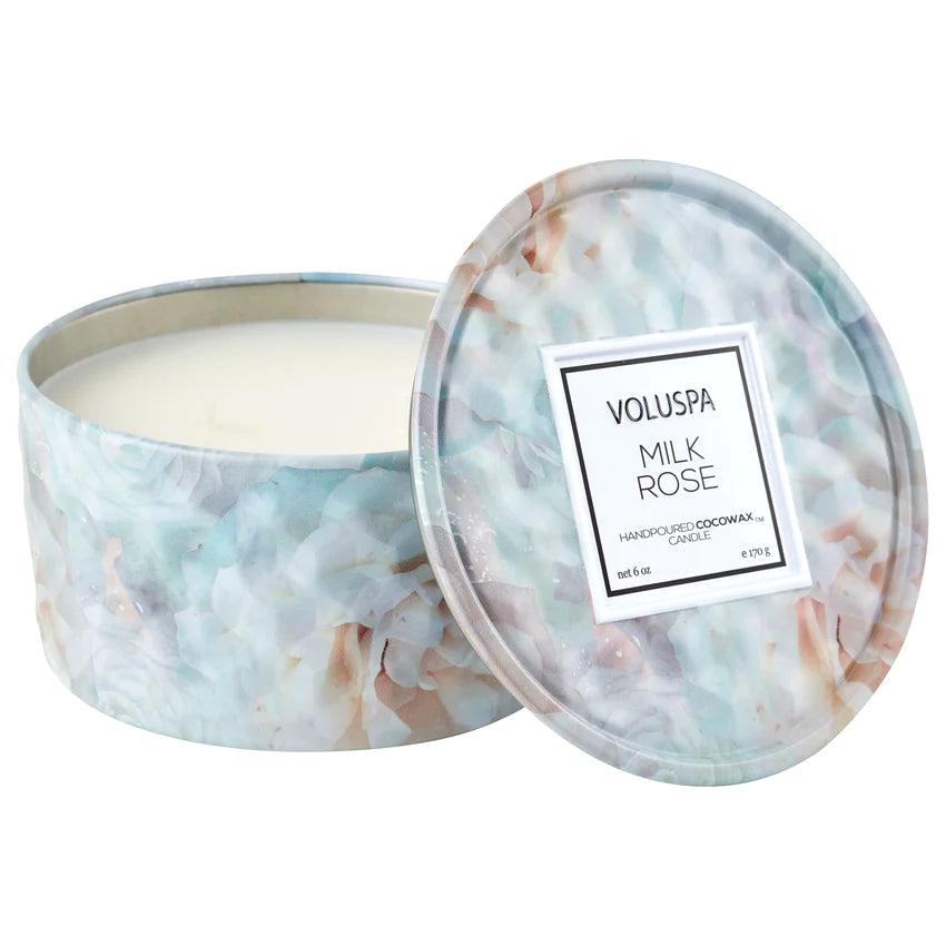 Milk Rose Scented 2-Wick Tin Candle - Long Lasting Aromatherapy Candle for Home, Bathroom, Bedroom Relaxation & Romantic Ambiance