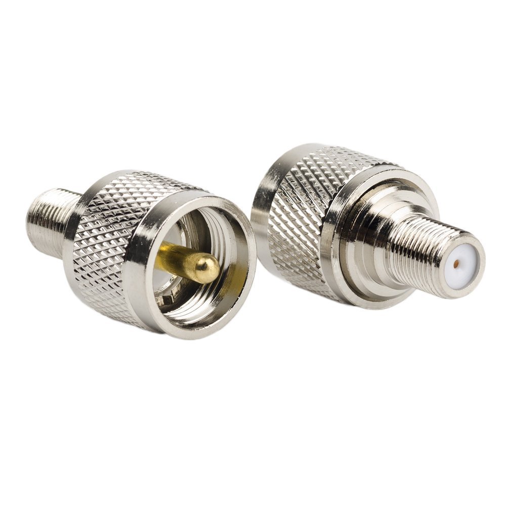 2-Pack UHF Male to F Female Coaxial Adapters - High-Quality RF Connectors for CCTV, TV Antenna, Satellite & Ham Radio Installations