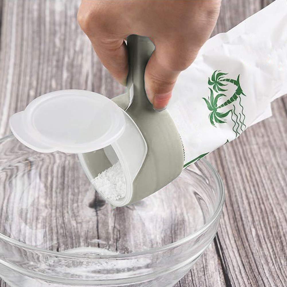 4-Pack Food Storage Bag Clips with Pour Spouts - Reusable Kitchen Chip Bag Sealer Clips for Snacks, Chips & Dry Goods | Plastic Cap Sealing Clips for Pantry Organization (Gray, White, Green, Blue) | Perfect for Picnics, Lunch Boxes & Home Storage