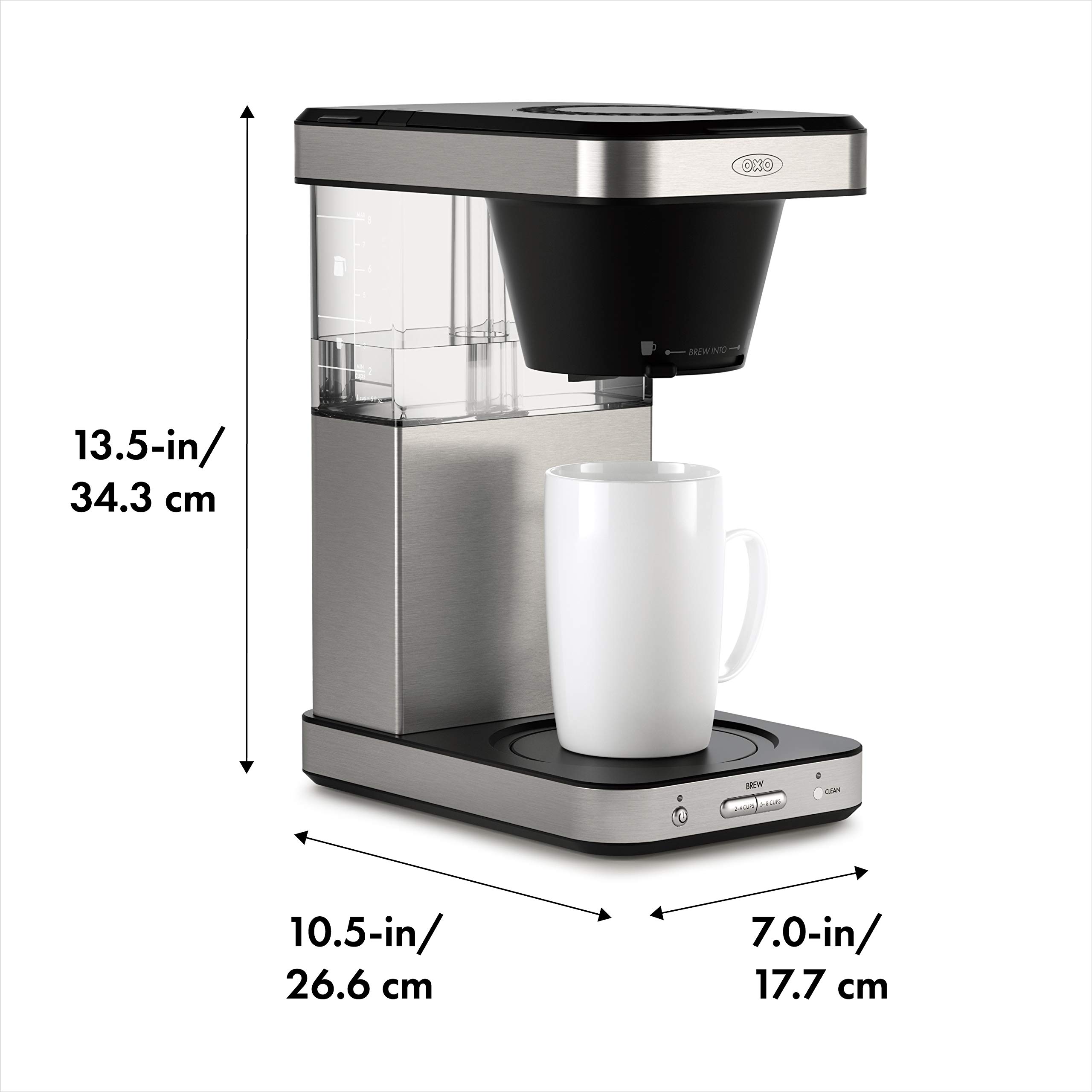 OXO Brew 8 Cup Coffee Maker with Descaling Solution - Stainless Steel Drip Coffee Machine for Home & Office Use - Perfect for Morning Brews, Entertaining Guests, and Daily Coffee Lovers