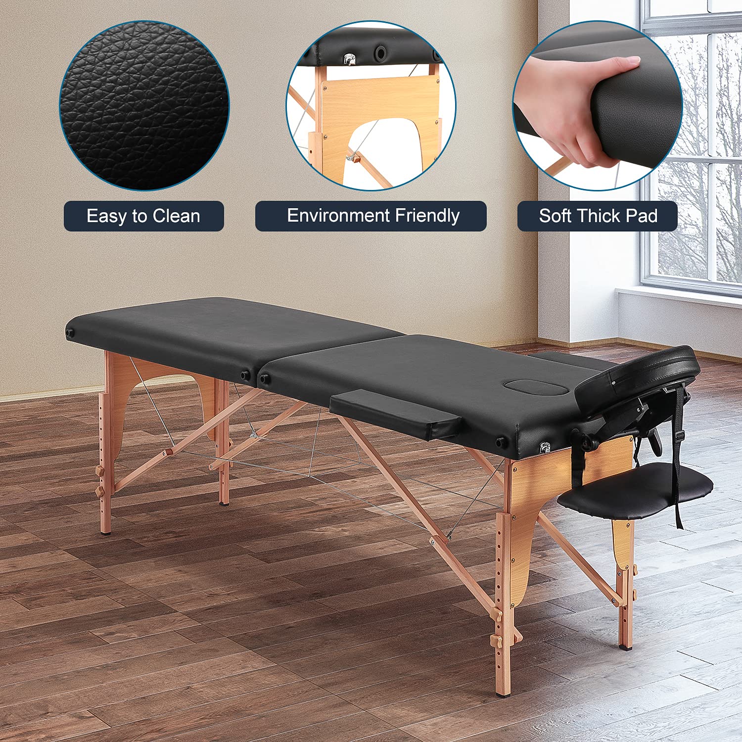 Portable Massage Table with Carrying Bag - Adjustable Height Facial & Lash Treatment Bed for Spa, Salon - Foldable Design with Headrest & Armrest - Perfect for Professional Therapists & Home Use