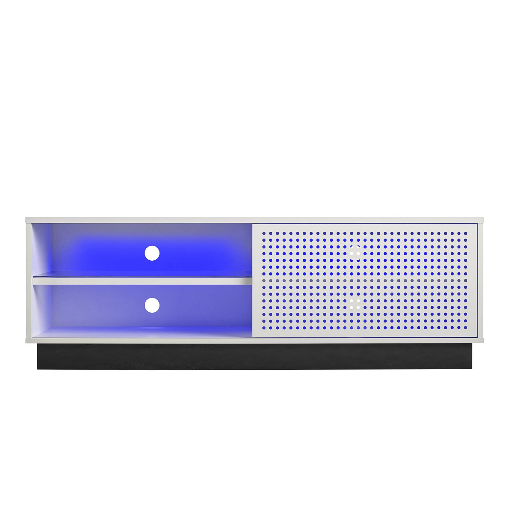 NTENSE Glitch Gaming TV Stand for 60 Inch TVs - Modern Entertainment Center with LED RGB Lights & Wire Management - Perfect for Man Cave, Game Room & Play Room - Durable Metal TV Stand in White