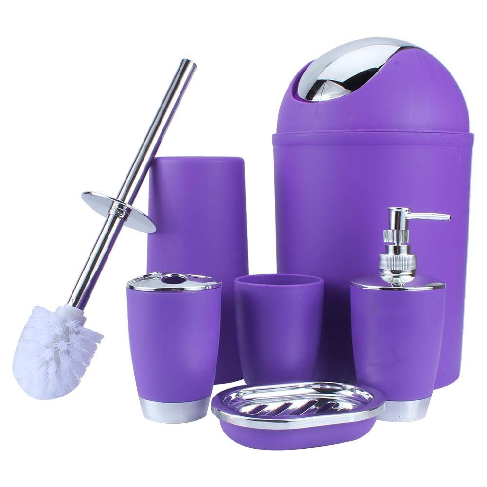 GOTOTOP 6-Piece Plastic Bathroom Accessories Set - Trash Can, Toothbrush Holder, Soap Dish, Toilet Brush, Hand Sanitizer Bottle & Cup | Modern Bathroom Decor for Kids & Adults | Perfect for Home, Apartment, Dorm & Guest Bathroom Organization
