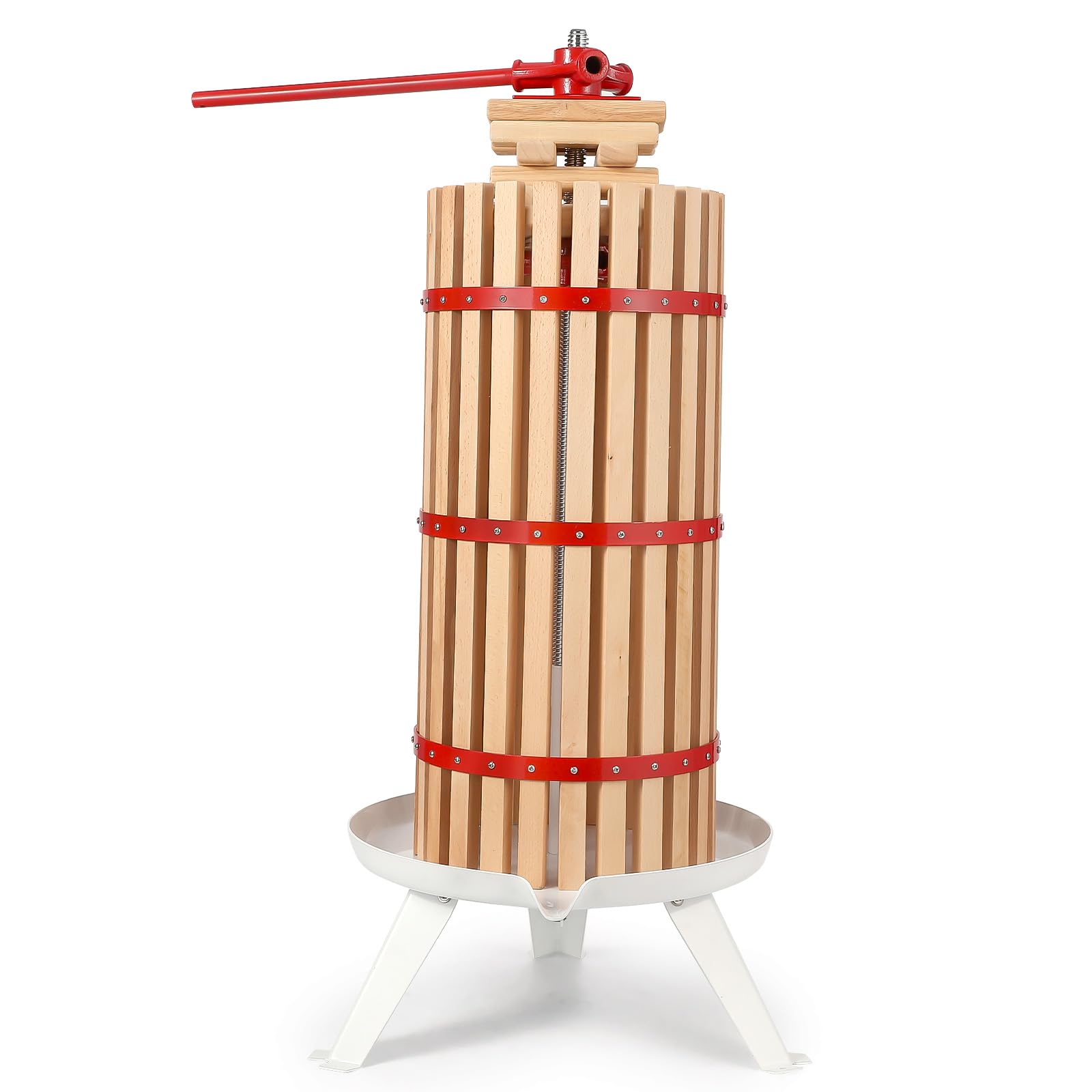 Premium 7.9 Gallon Solid Wood Manual Fruit Wine Press with T-Handle - Sturdy Triangular Structure for Home Brewing, Cider Making & Juice Extraction - Easy Assembly DIY Wine Press for Apples, Grapes & Berries