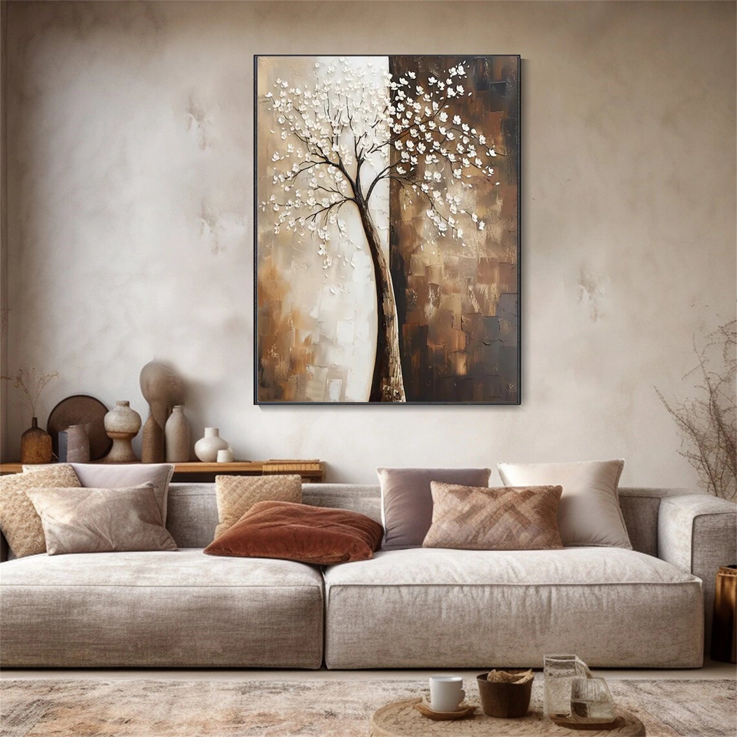 Beautiful Flower and Tree Painting #FT213 - Handmade Canvas Art for Home Decor, Living Room, Bedroom & Office Wall
